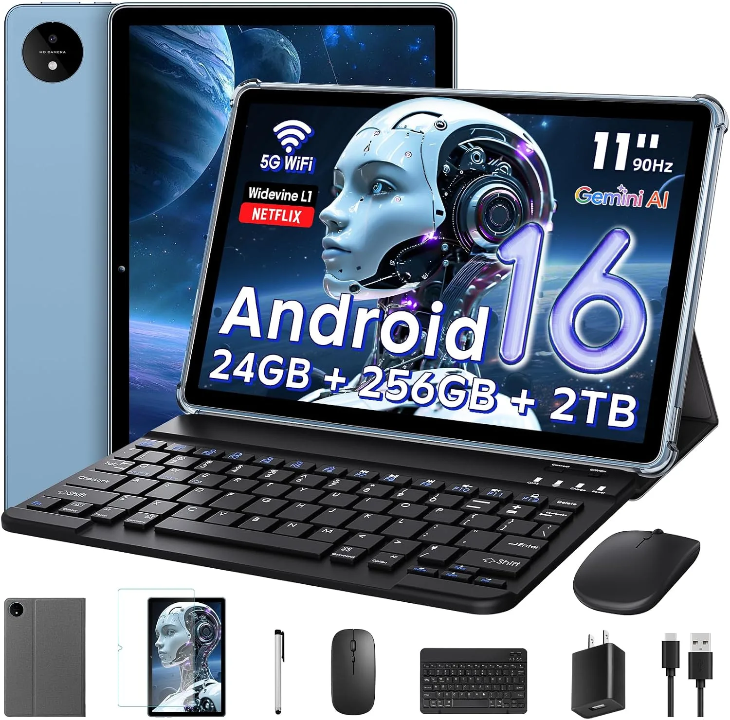 11 Inch Tablet Android 16 with Keyboard, 32GB RAM + 256GB ROM (2TB Expand)