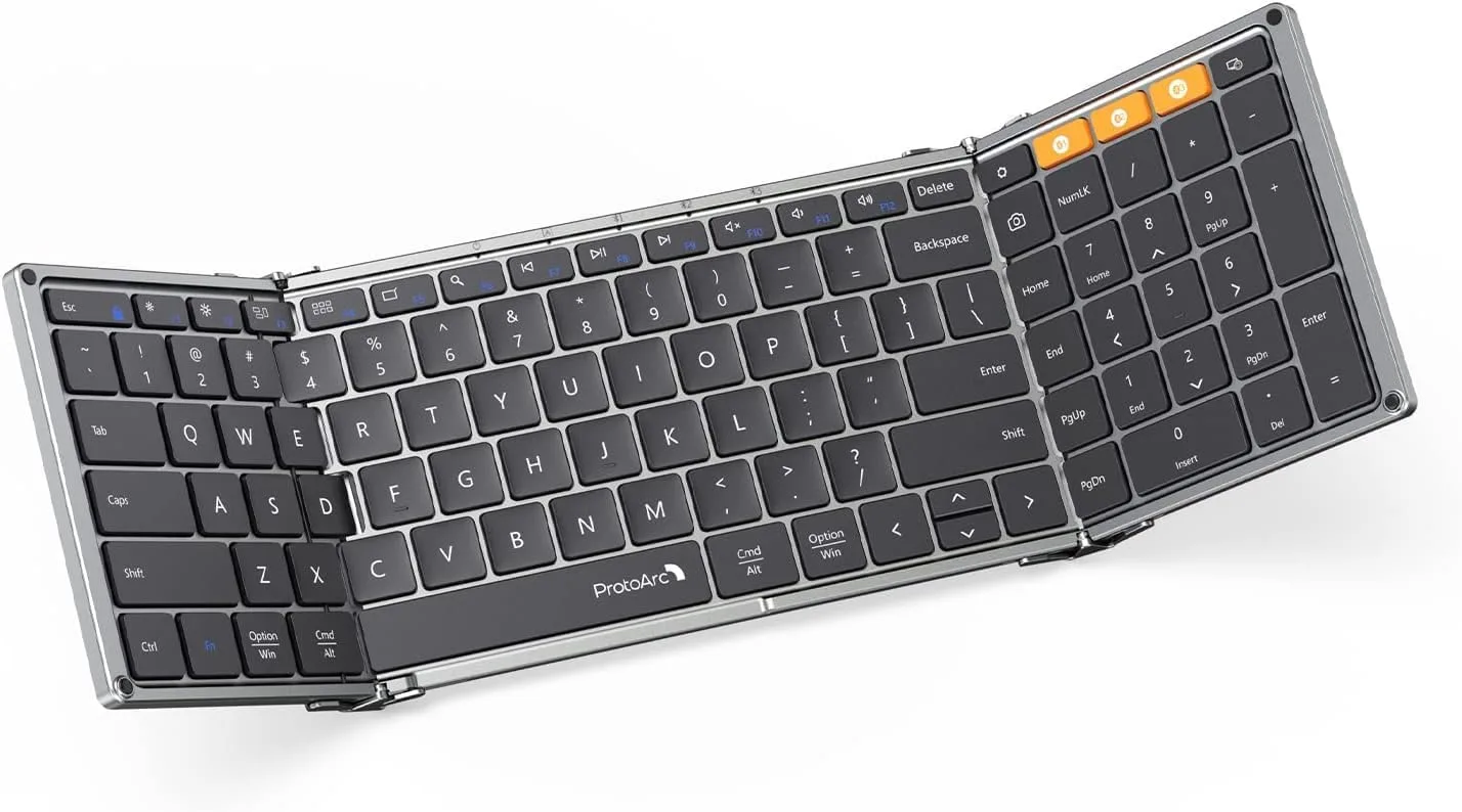 ProtoArc XK01 Full-Size Foldable Bluetooth Keyboard for Travel, Space Gray