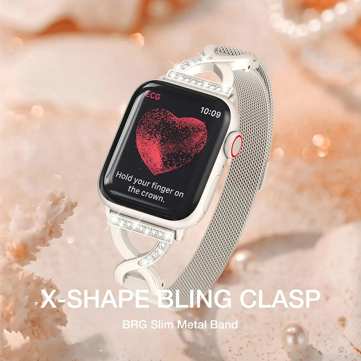 Thin Mesh Loop with X-Shape Clasp Compatible with Apple Watch Bands Women