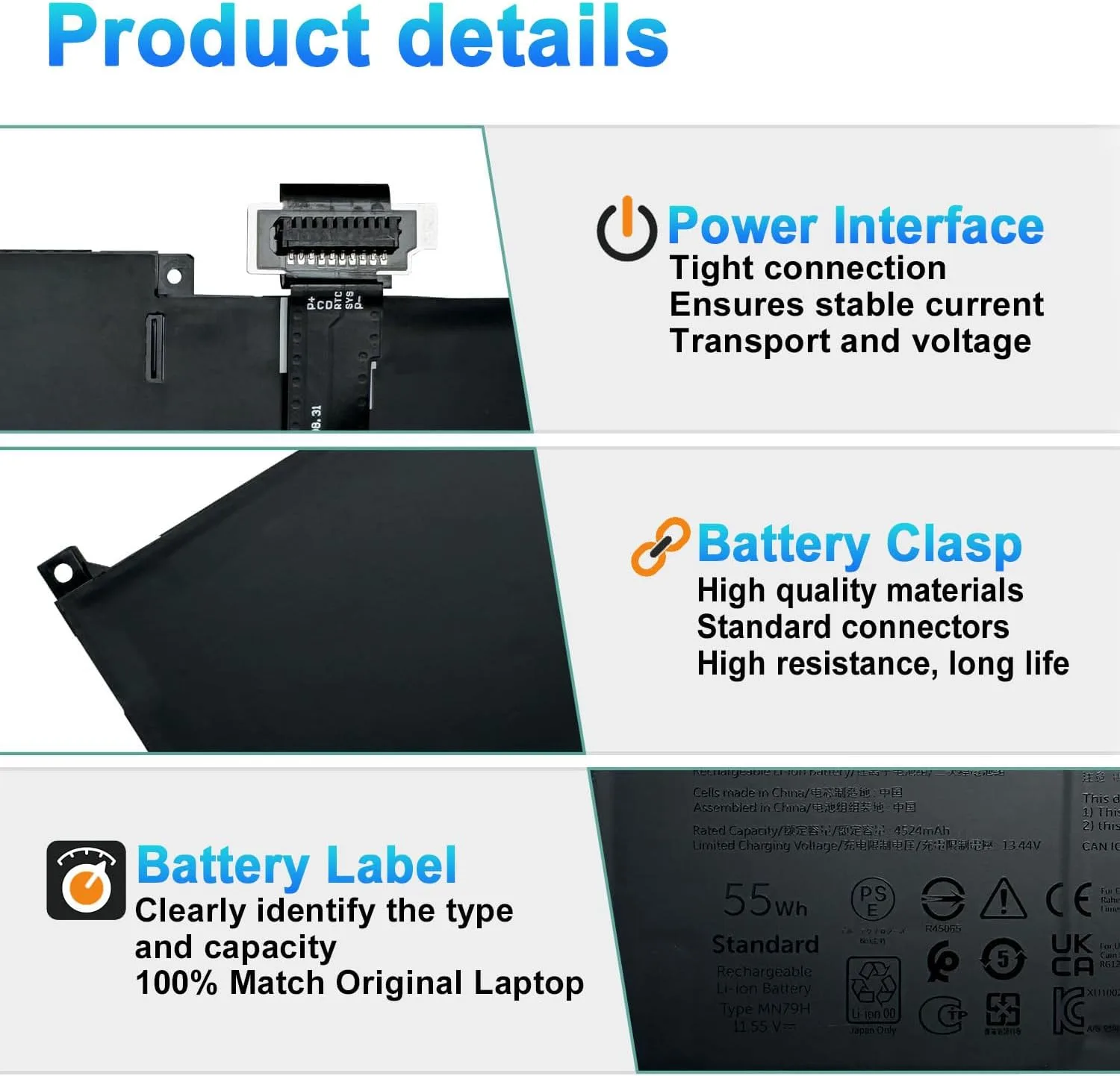 MN79H Laptop Battery for Dell XPS 13 Plus 9320 P151G Series