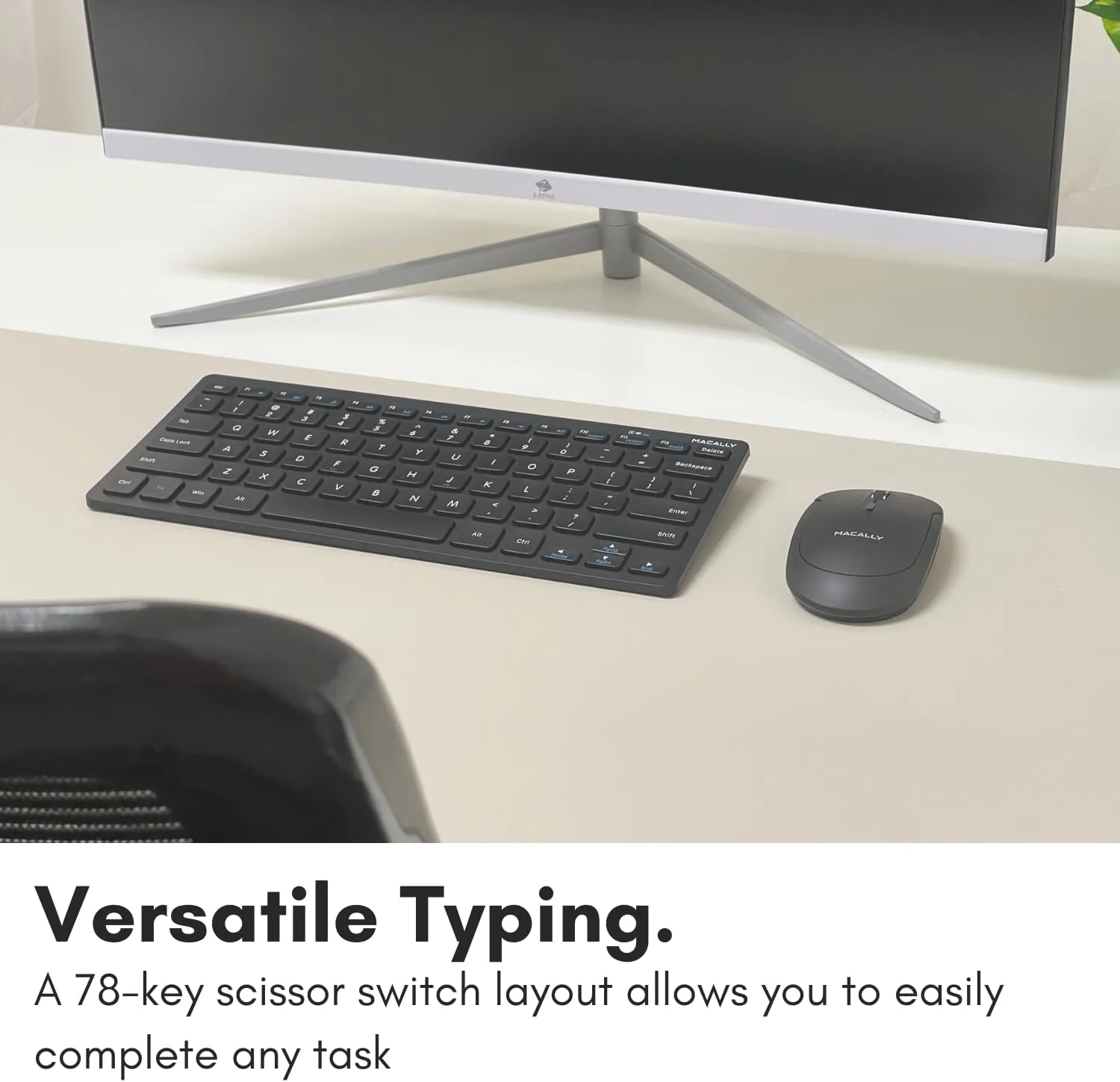 Macally Compact Wireless Keyboard - 2.4 Small Keyboard for Laptop, Desktop PC, Surface, Chromebook, Notebook, Slim Mini Key board with 2.4G Wireless USB - Portable, Ready for Travel without Number Pad
