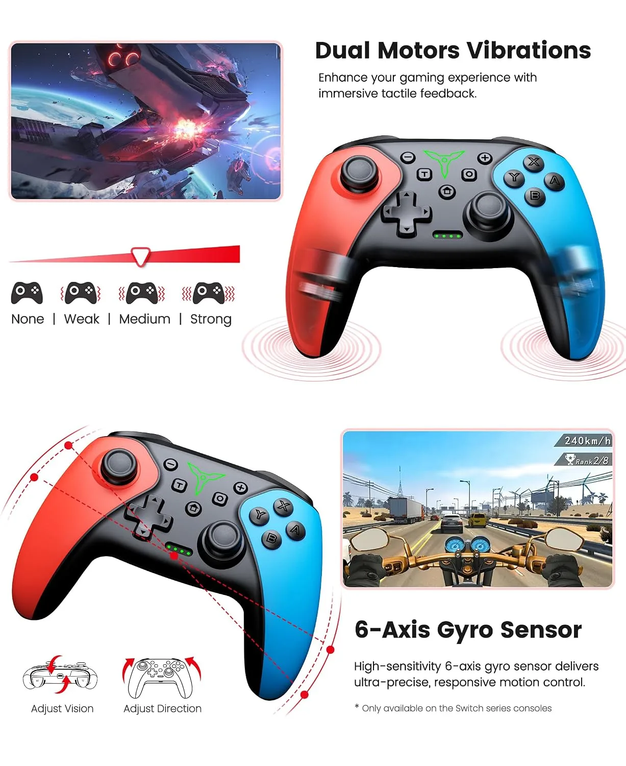Switch Controller 2-Pack, Wireless Pro Controller for Switch2/Switch/Lite/OLED, Bluetooth Gamepad with Programmable Back Buttons, Turbo, Vibration, Gyro, Compatible with iOS/Android/PC, Includes 2 Stands