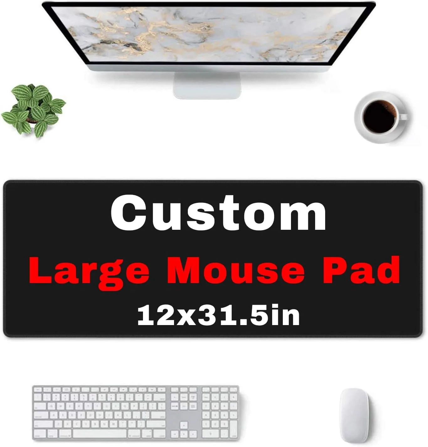 Personalized Custom Gaming Mouse Pad with Stitched Edge, Add Your Picture Text Logo - Non Slip Laptop Mouse Pad for Home Office Work (12 x 31.5in)