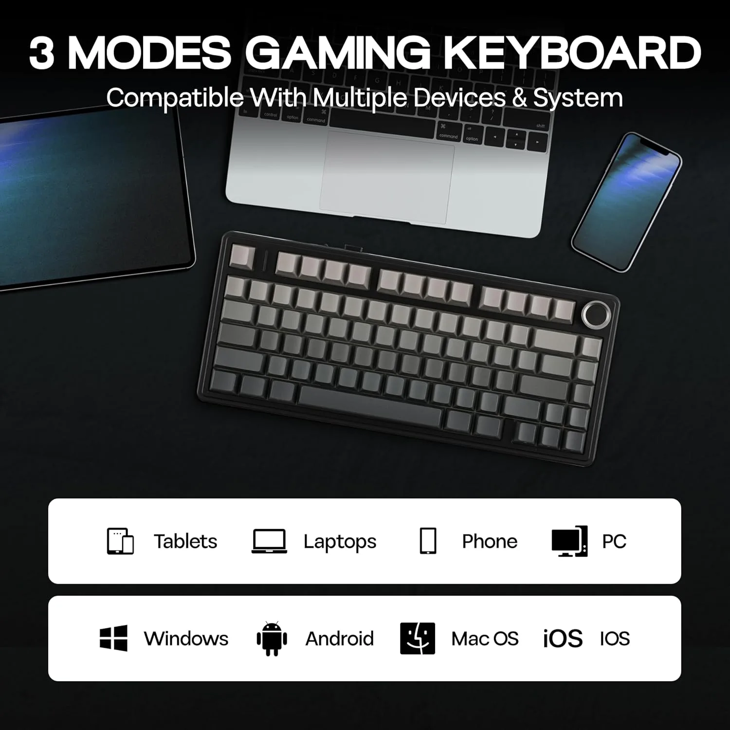 MechLands Aula F75 PRO 75% Wireless Gaming Keyboard, Gasket Mechanical Custom Keyboard with Five-Layer Padding, BT/2.4GHz/USB-C, Hot Swappable, Knob, RGB, Reaper Switches (Gradient Black)