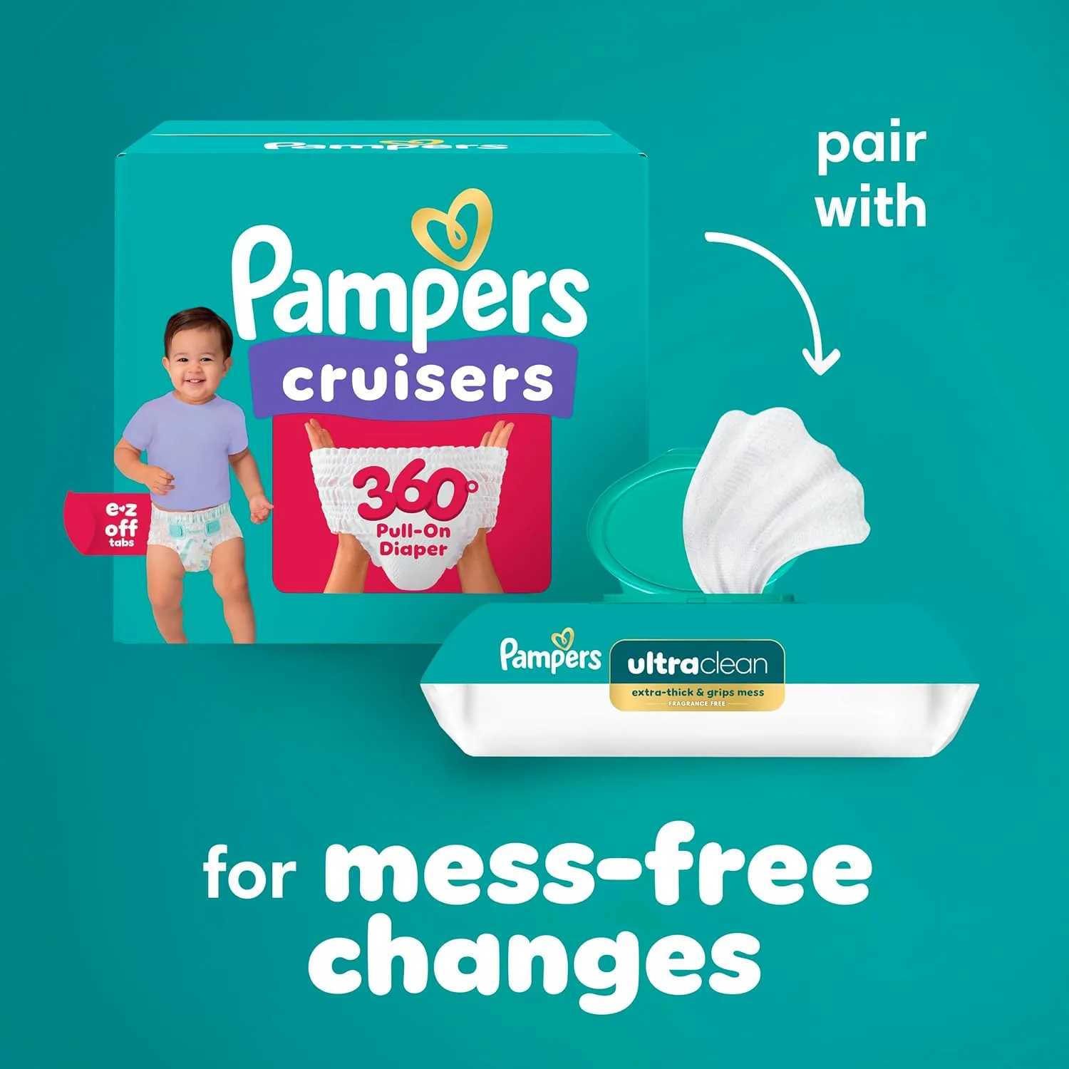 Pampers Diapers - Cruisers 360 - Size 4, 64 Count, up to 100% Leakproof Pull-On Diaper for Active Babies