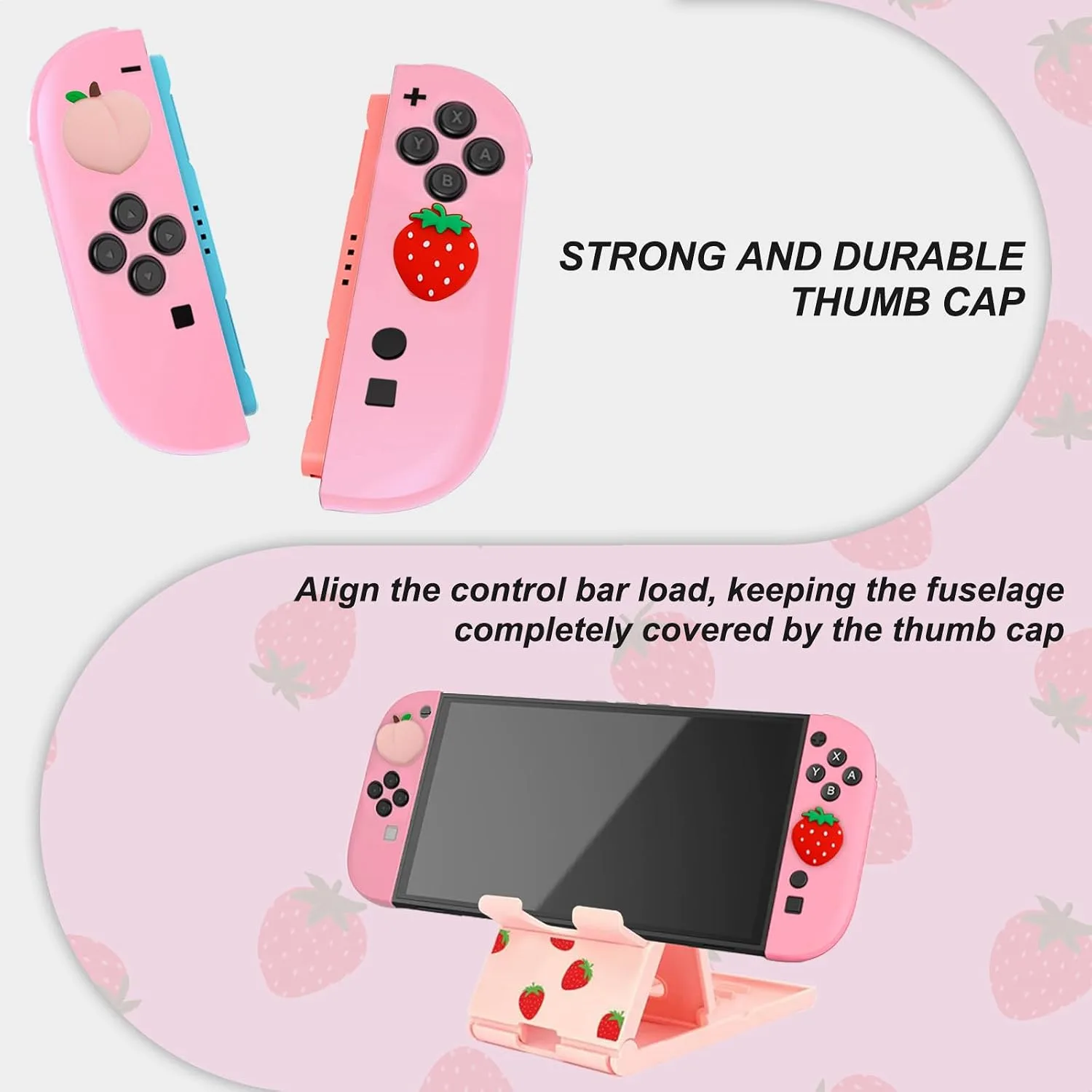 Strawberry Travel Carrying Case for Switch 2 2025 with Pink Silicone j-con Covers, Kawaii Thumb Grip Caps, Screen Protector, Embroidery stickers for Girls Women, Strawberry