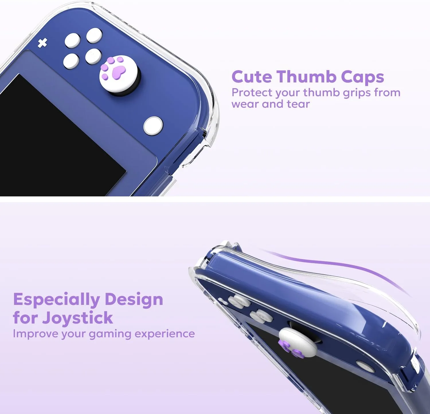 innoAura Switch Lite Case 14-in-1 Accessories Bundle for NS Switch Lite (2019), with Protective Carrying Case, Game Holder, Screen Protector & Cute Thumb Grips, Purple Cat Plush Bag
