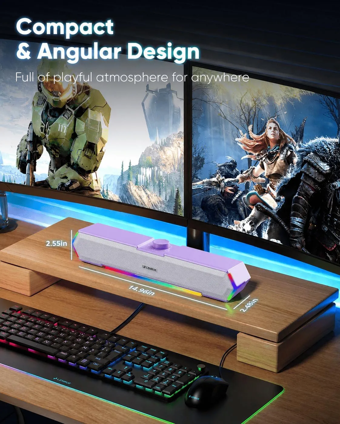 LENRUE G11 Computer Speakers for Desktop, Touch Lights PC Speakers with Surge Clear Sound, USB C/USB Powered, AUX Audio for Computer Desktop PC Laptop Desk