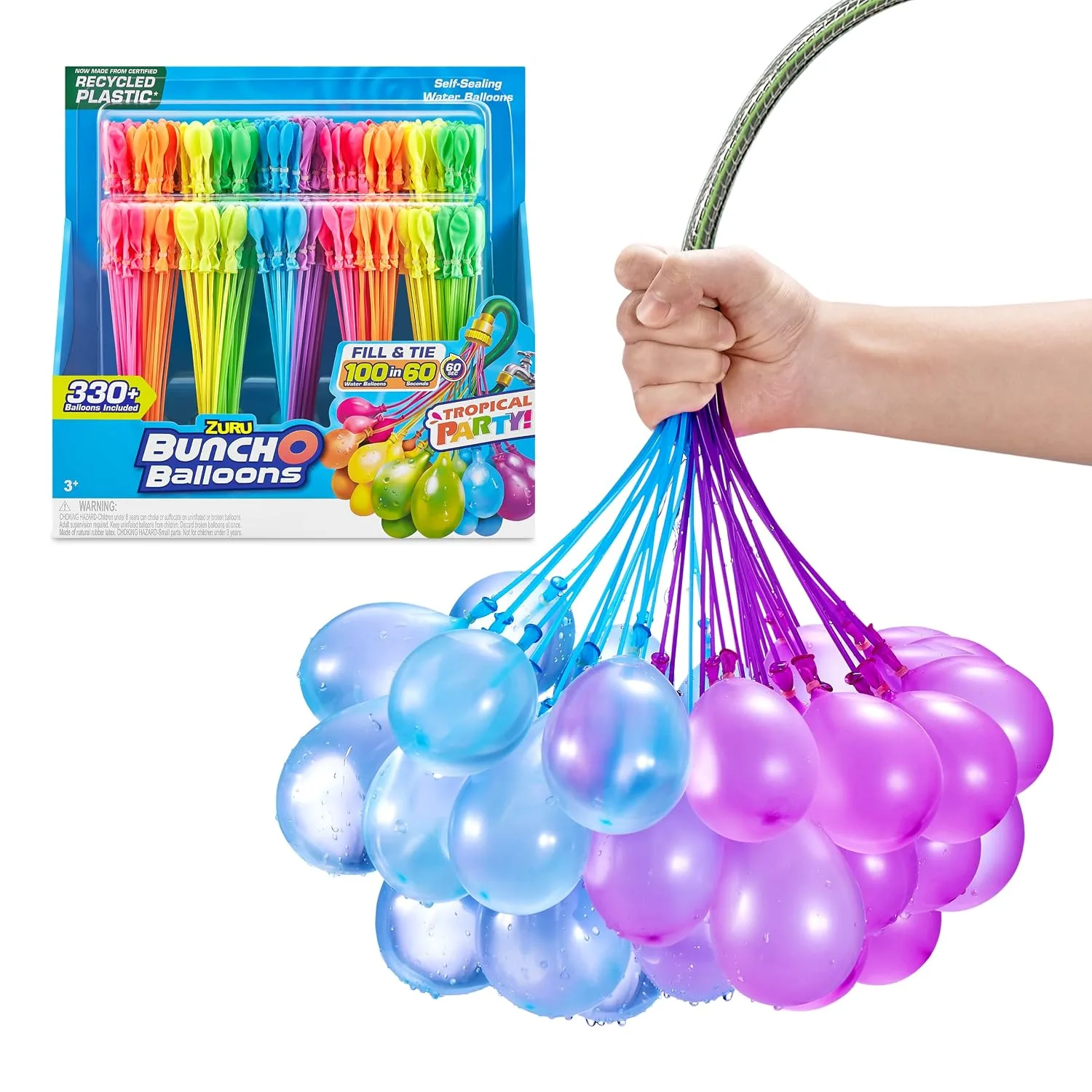 Bunch O Balloons Original Bunch O Balloons Tropical Party 330+ Rapid-Filling Self-Sealing Water Balloons (Amazon Exclusive 10 count, pack of 1) by ZURU Water Balloon for the Whole Family, Kids, Teens