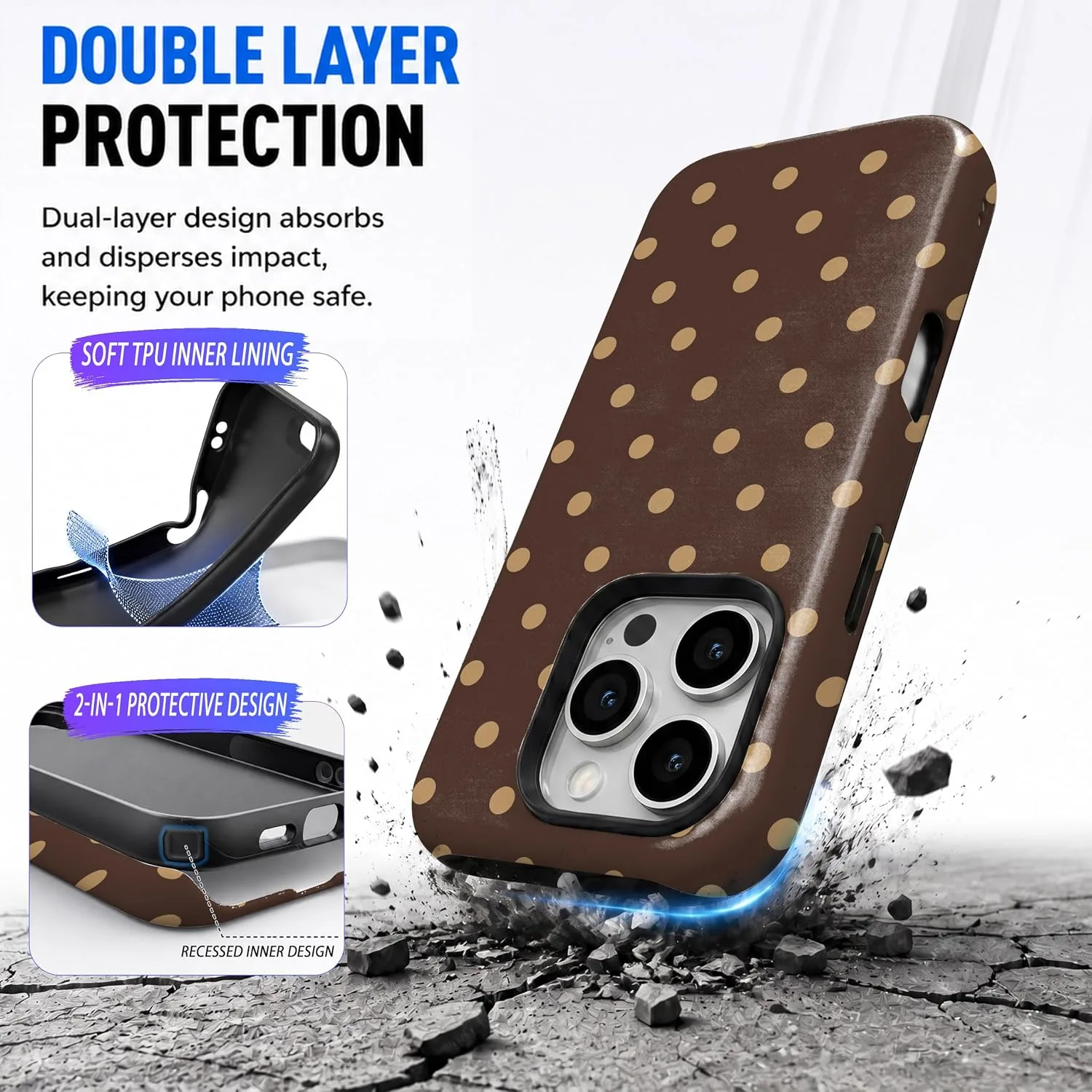 Magnetic for iPhone 16 Pro Phone Case, Brown and Cream Polka Dot