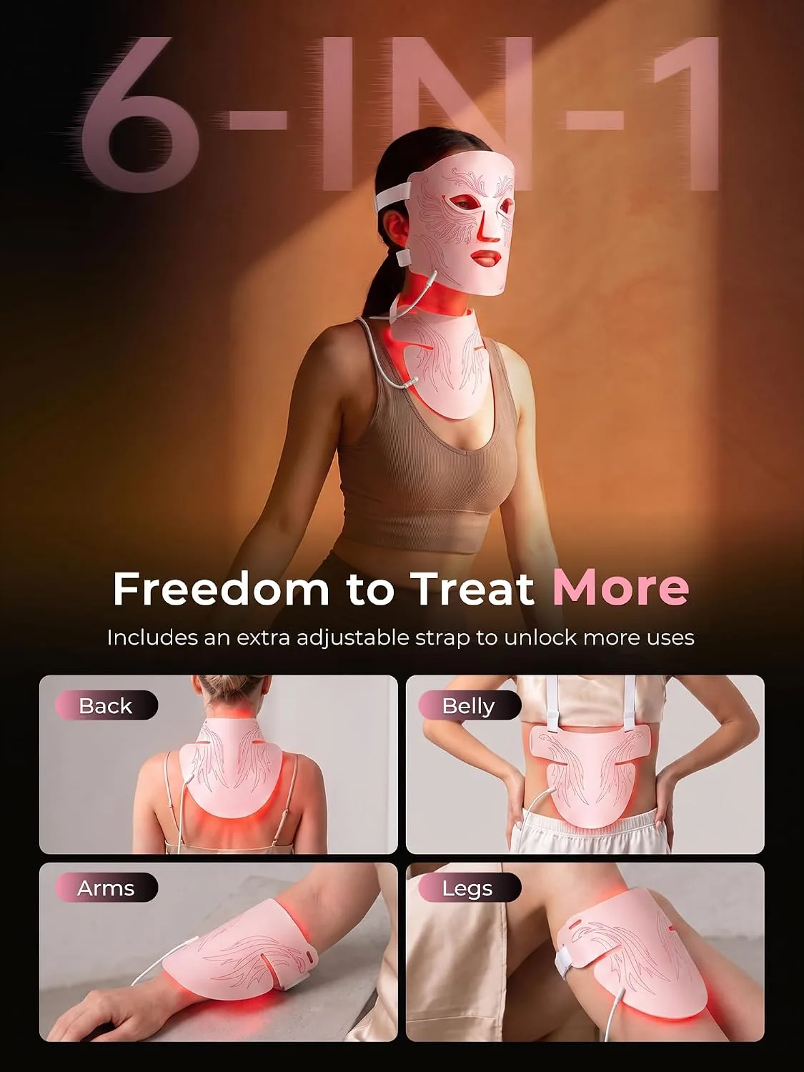 Red Light Therapy for Face & Neck, 850nm NIR LED Face Mask (M09), Rechargeable Light Therapy Mask - 240 Mins Use, Portable Home Skin Care Device for Anti-Aging & Skin Firming, Pink
