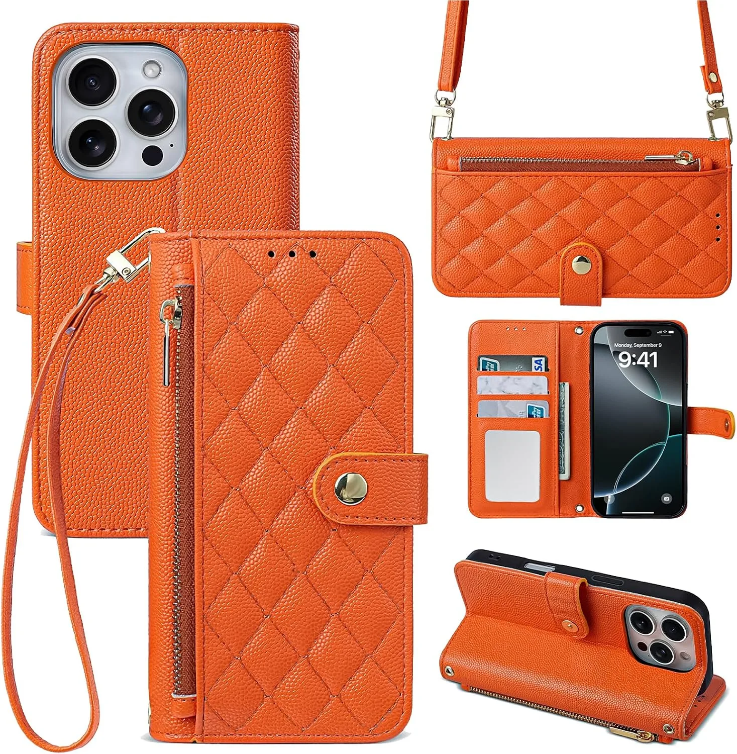 Wallet Phone Case Crafted for iPhone 16 Pro Orange