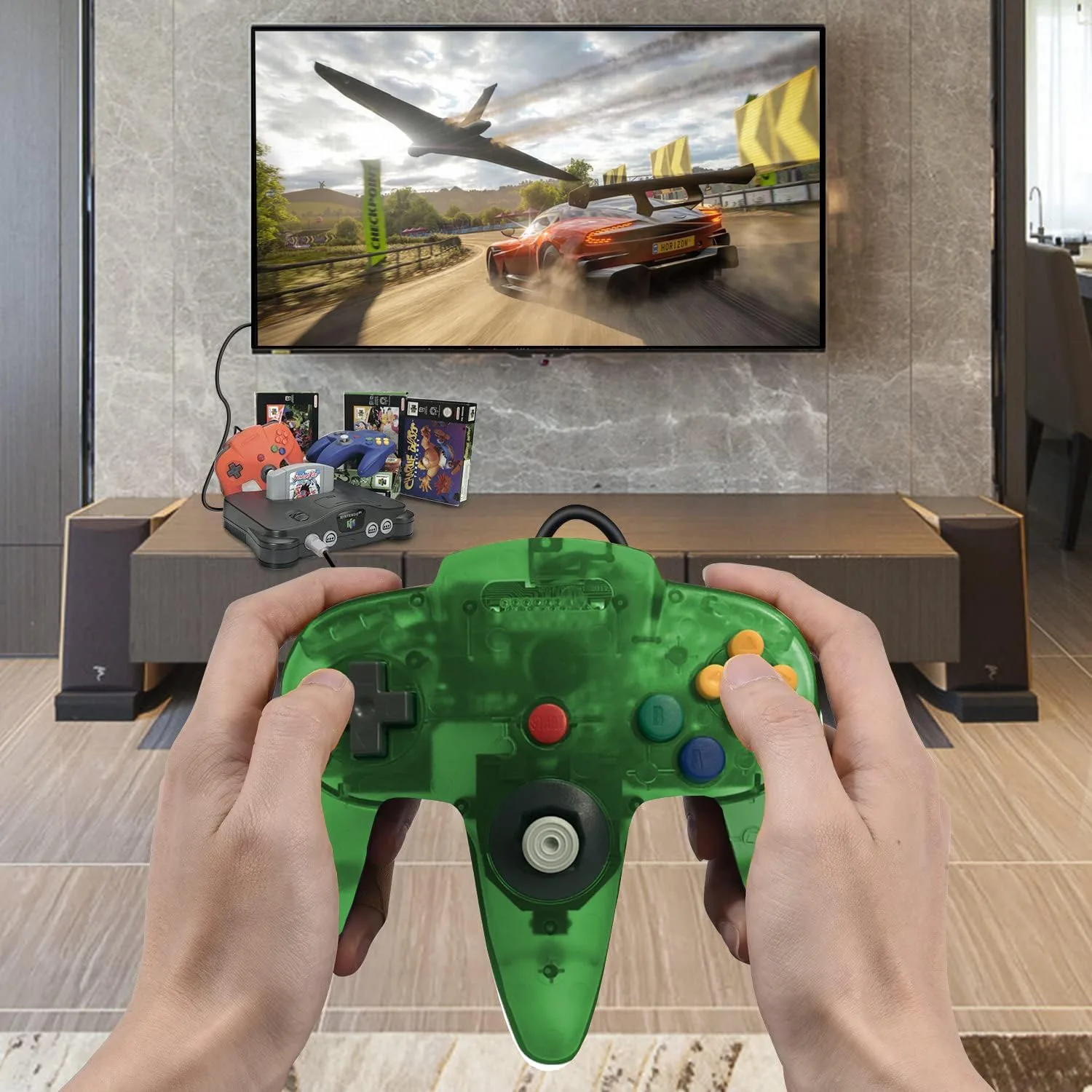 ZeroStory Classic N64 Controller, Wired N64 Controller Upgraded Joystick for N64 Video Game Console (Transparent Red and Transparent Green)