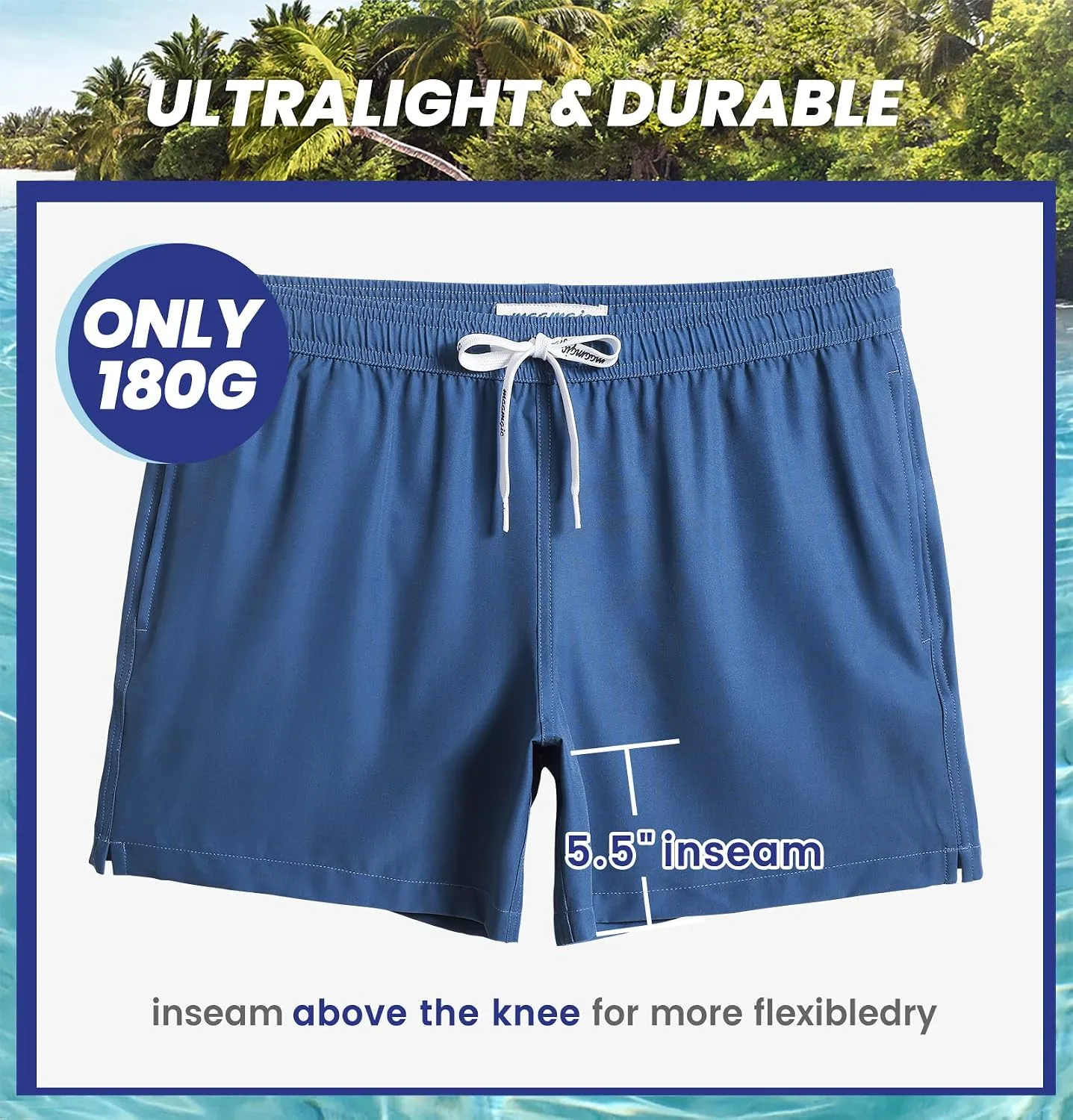 maamgic Mens Swim Trunks Quick Dry Mesh Linner with Pockets 7" Beach Shorts
