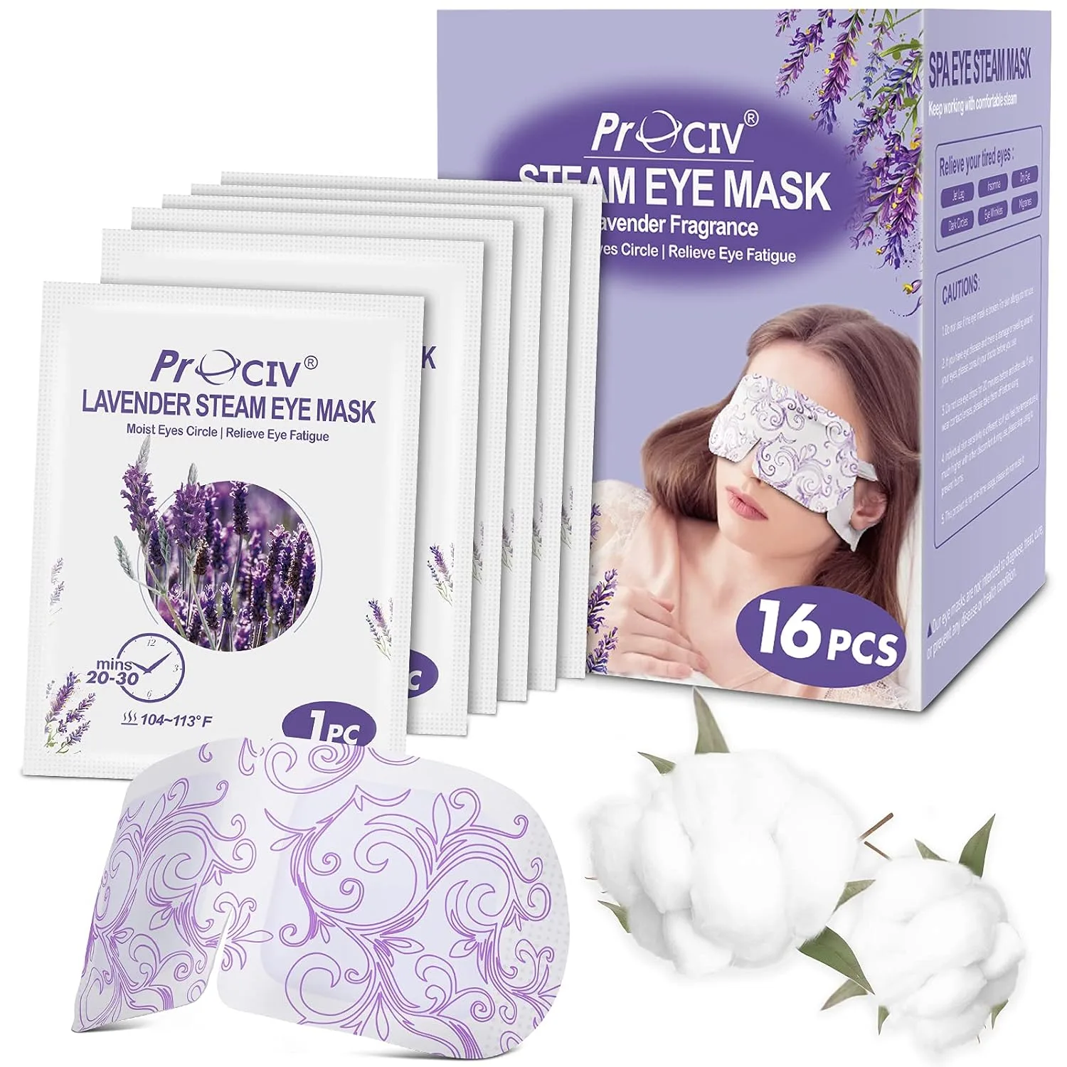 Mascarilla facial para ojos Prociv Steam 16 unidades autocalentable lavanda