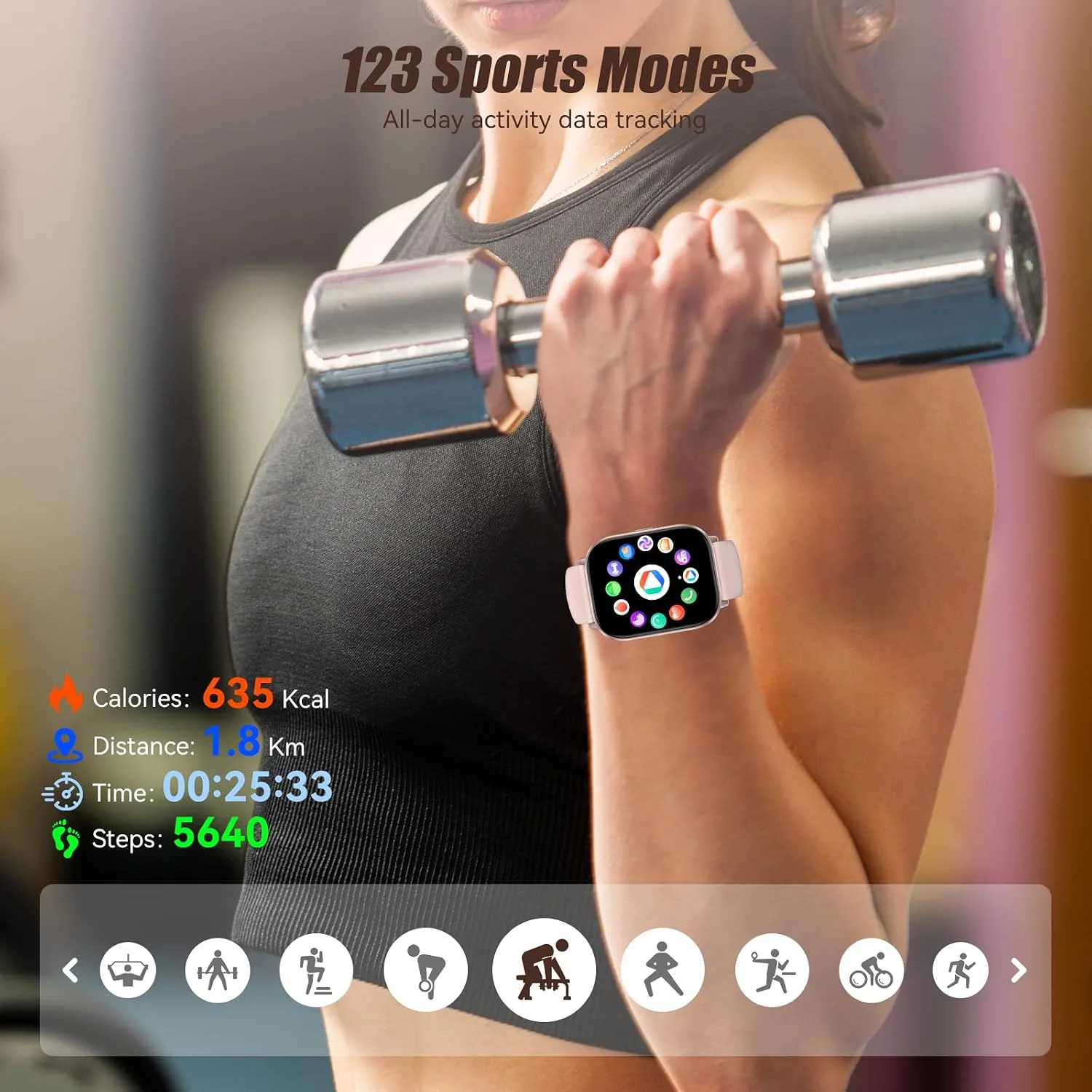 Smart Watch for Men Women, 2.01" HD Fitness Tracker with Heart Rate and Sleep Monitor, Bluetooth Calls & Notifications, 120+ Sport Modes, IP67 Waterproof, Compatible with Android & iOS, Pink