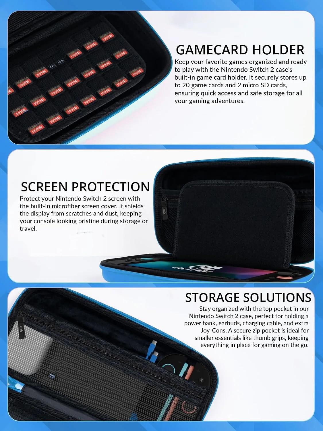 Orzly Case Compatible with Nintendo Switch 2 – Protective Travel Carry Case with Screen Padding, Game Card & microSD Slots, Zipped & Open Pockets for Accessories – 7.9" Gift Boxed