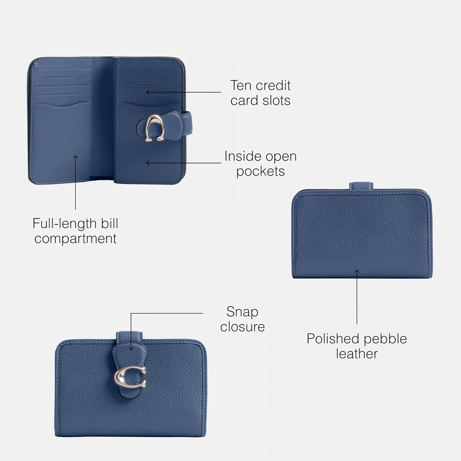 Coach Women's Polished Pebble Leather Tabby Medium Wallet, Sky Blue, One Size