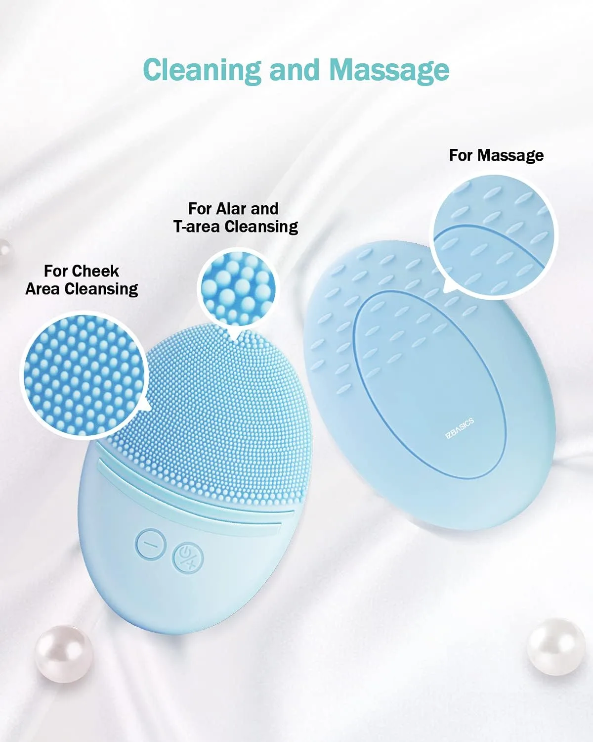 EZBASICS Silicone Facial Cleansing Brush, IPX7 Waterproof, Blue