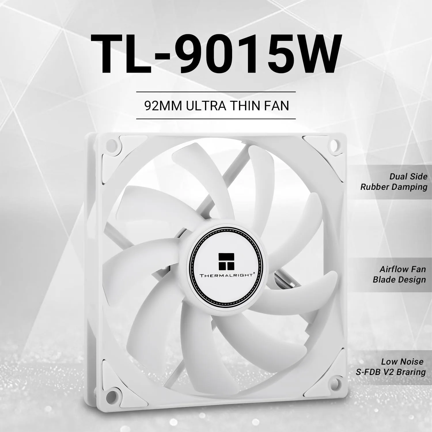 Thermalright TL-9015W CPU Fan, Computer Case Cooling Quiet 4pin PWM Fan with 15mm Slimline, 2700RPM Speed, Low Noise 22.4dba, 92mm CPU Cooling (White)