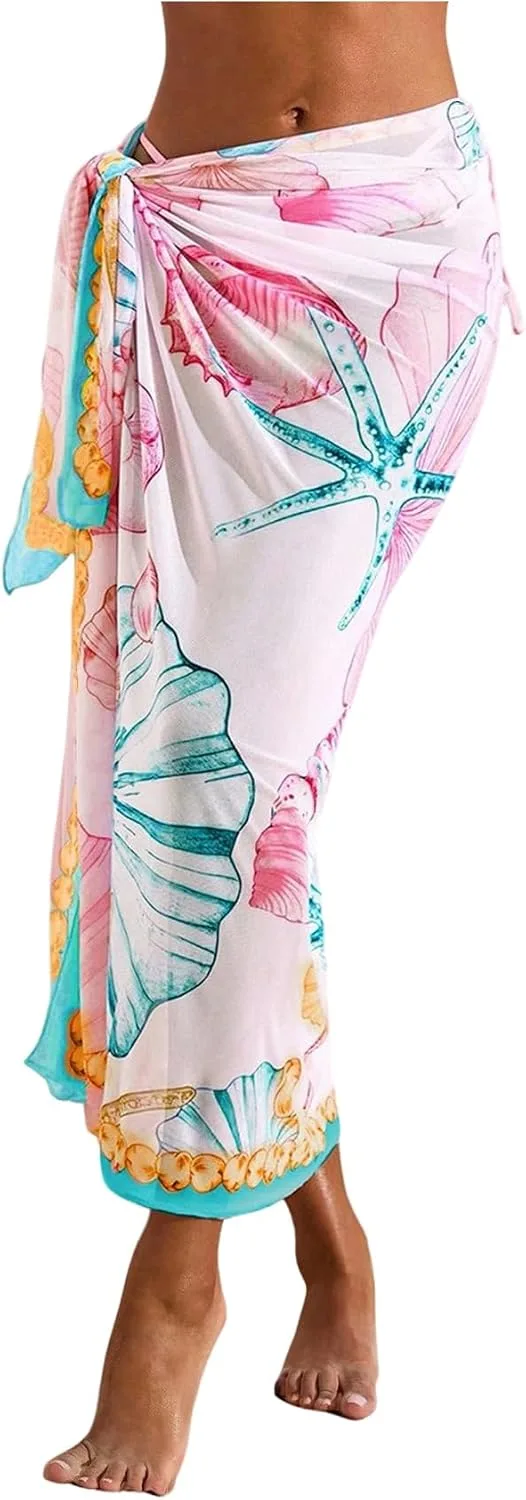 Floerns Women's Vacation Cover Up Floral Sheer Beach Sarong Wrap Swim Skirts