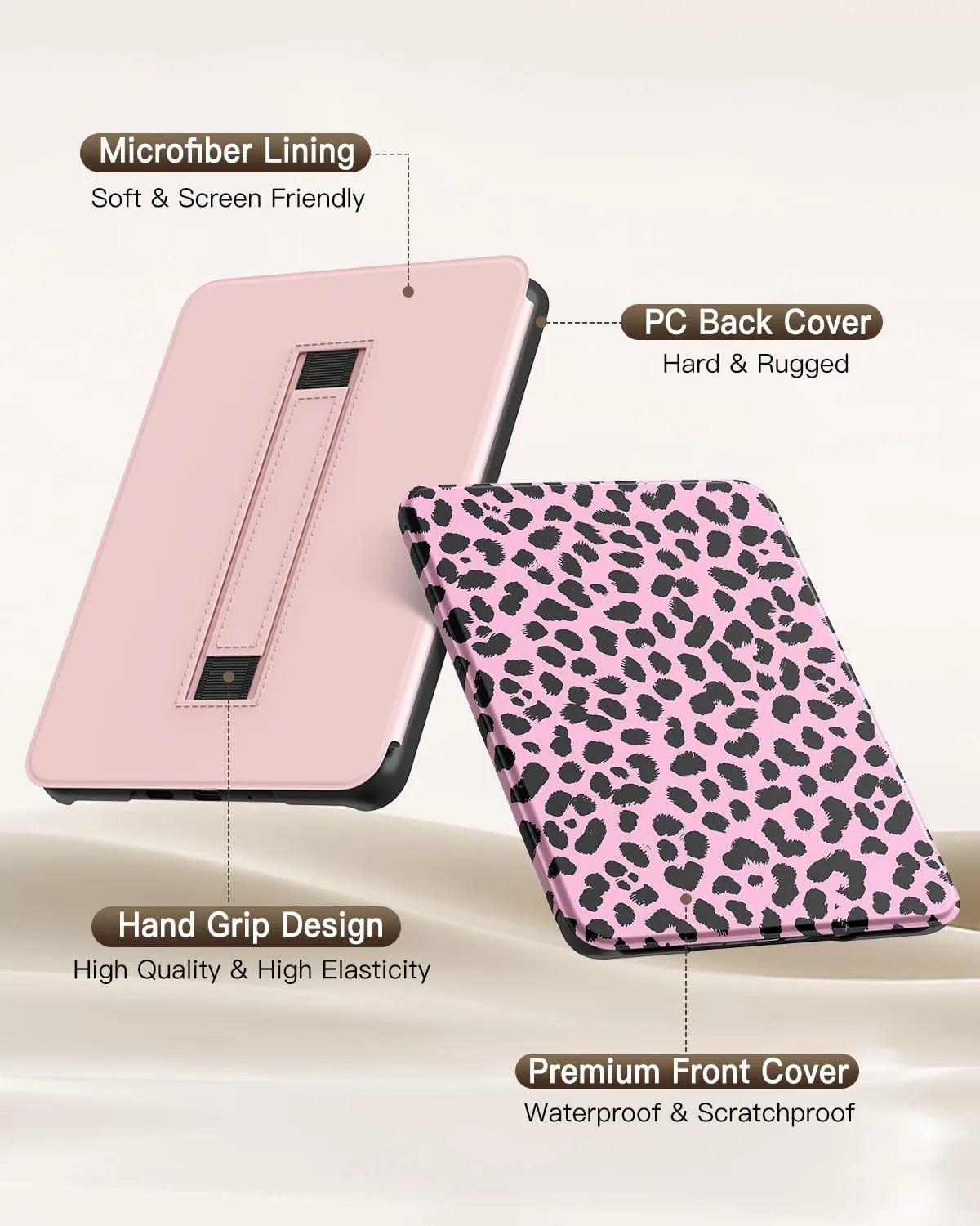 MoKo Case for 7" Kindle Paperwhite 12th Gen 2024, Light Pink Leopard