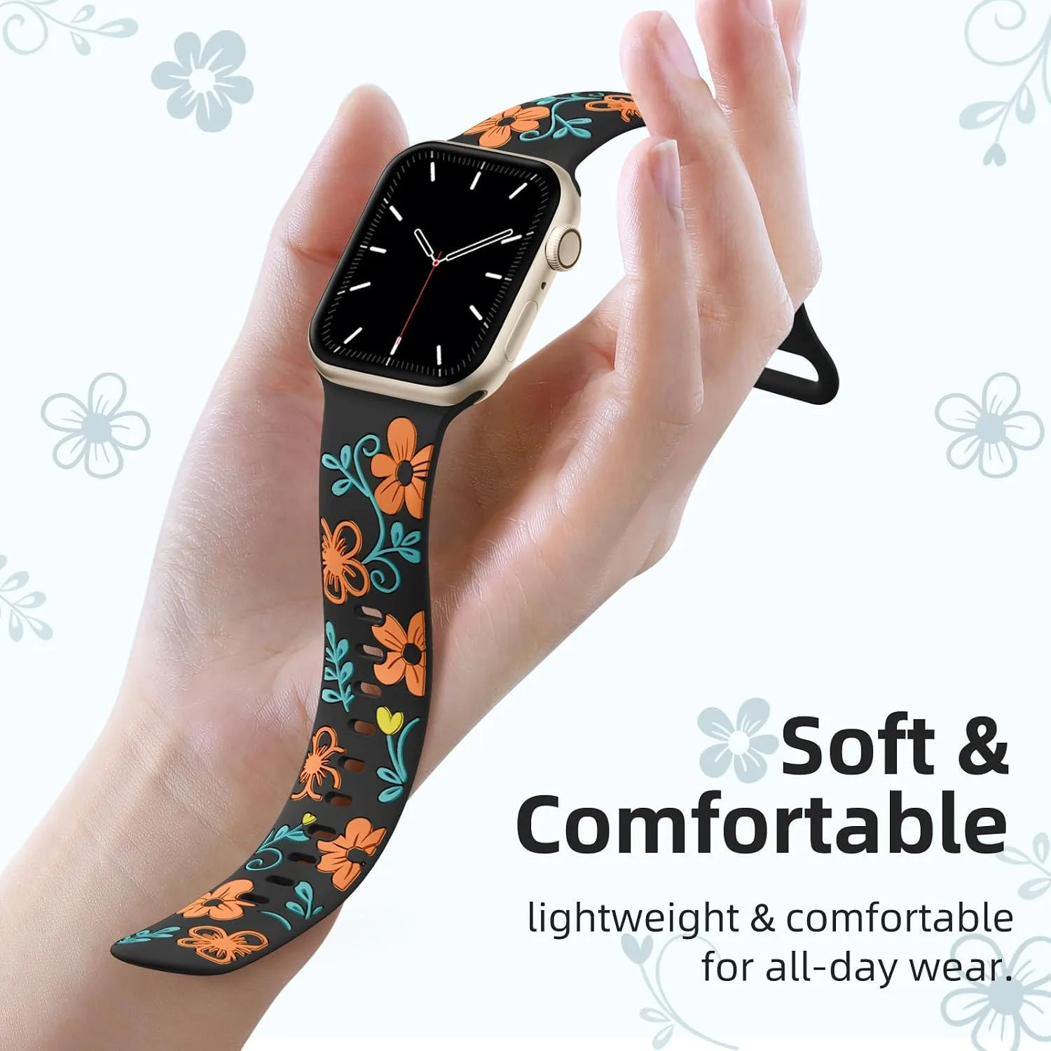 Witzon Floral Silicone Band Compatible with Apple Watch Bands For Women