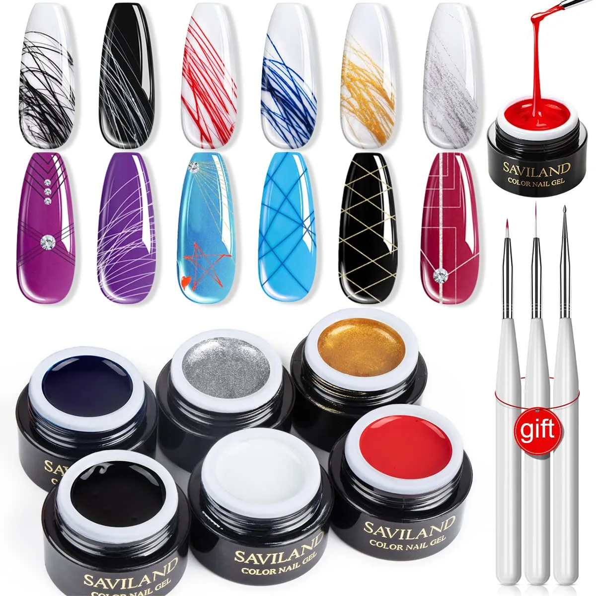 Esmaltes Saviland Spider Gel 6 colores con pinceles para nail art