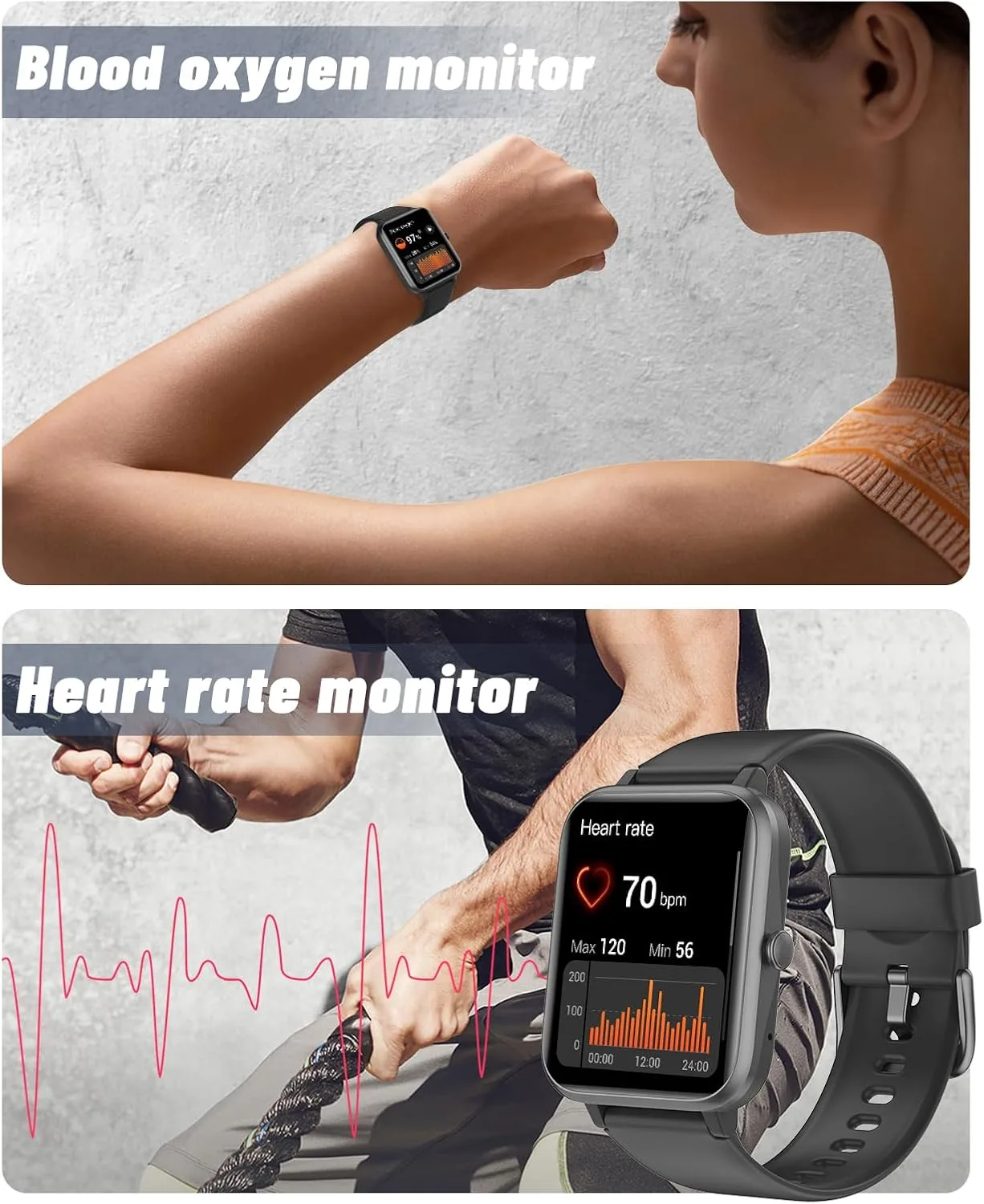 GRV Smart Watch for Men Women, Bluetooth Call, for iPhone Android Black