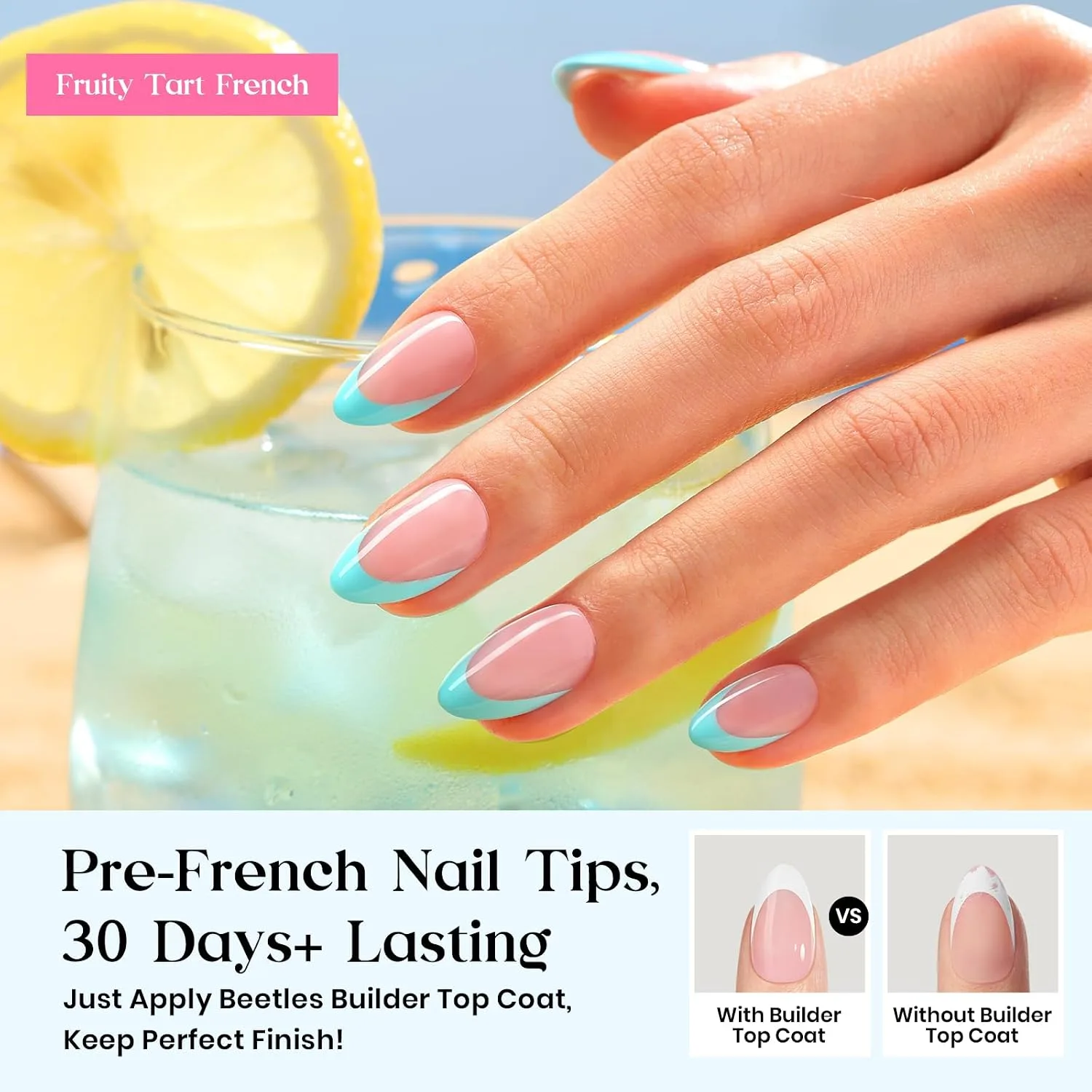 Beetles Press On Nails Kit - Short Almond French Tip Nails Kit, 224 Pcs