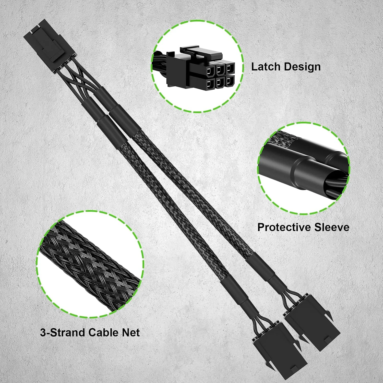 J&D PCIe Power Adapter Cable, Dual 6 Pin Female to 6 Pin Male, GPU Connector for Graphics Card Power Supply with Heat Shrink Reinforcement, 1 Pack, 9 inch