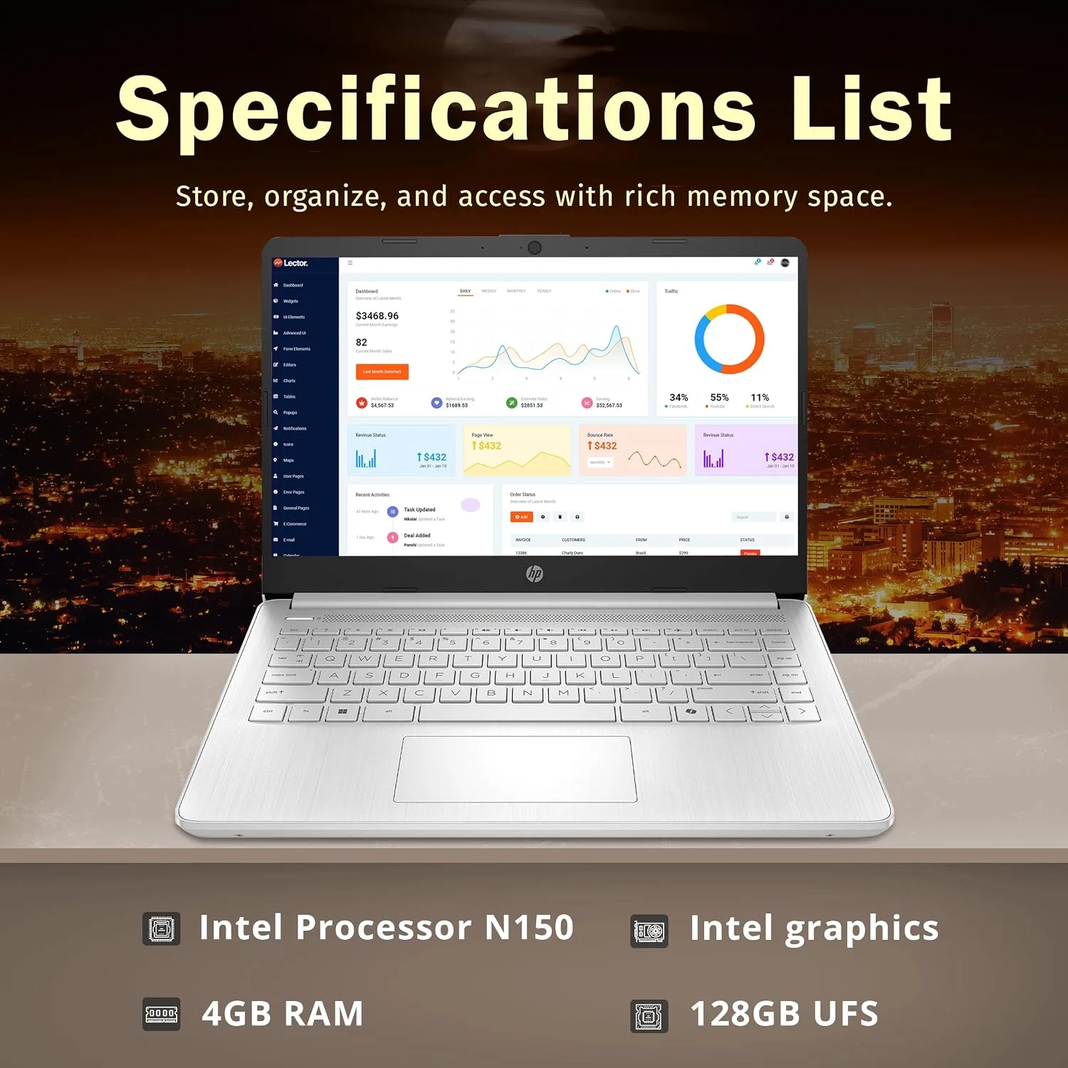HP Stream 14" HD Laptop, Intel Processor N150, 4GB RAM, 128GB UFS, Intel Graphics, Webcam, Wi-Fi 6, Copilot, Fast Charge, Windows 11, Silver (Renewed)