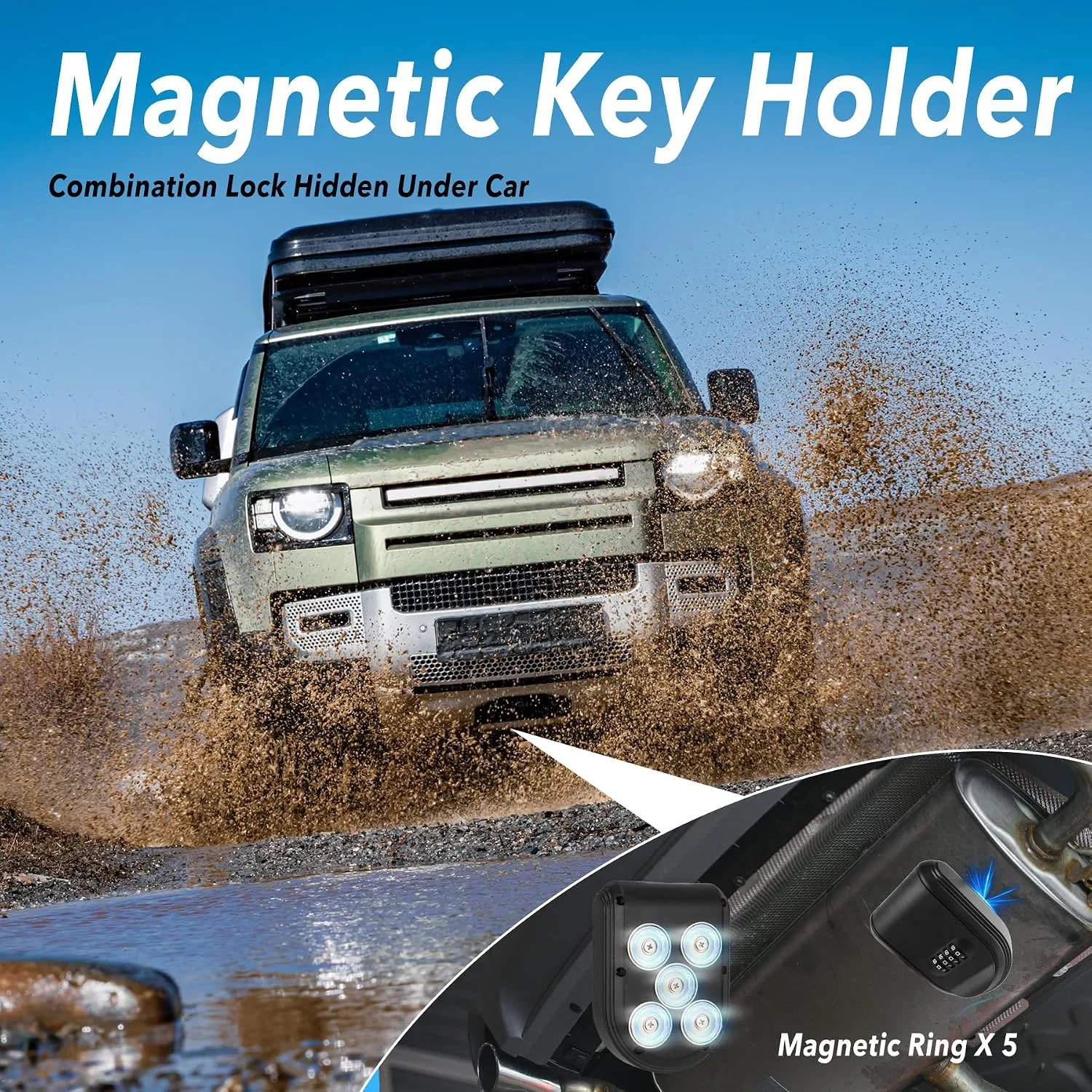 Magnetic Key Box Under Car, Combination Lock Key Holder Outdoor Hide Key