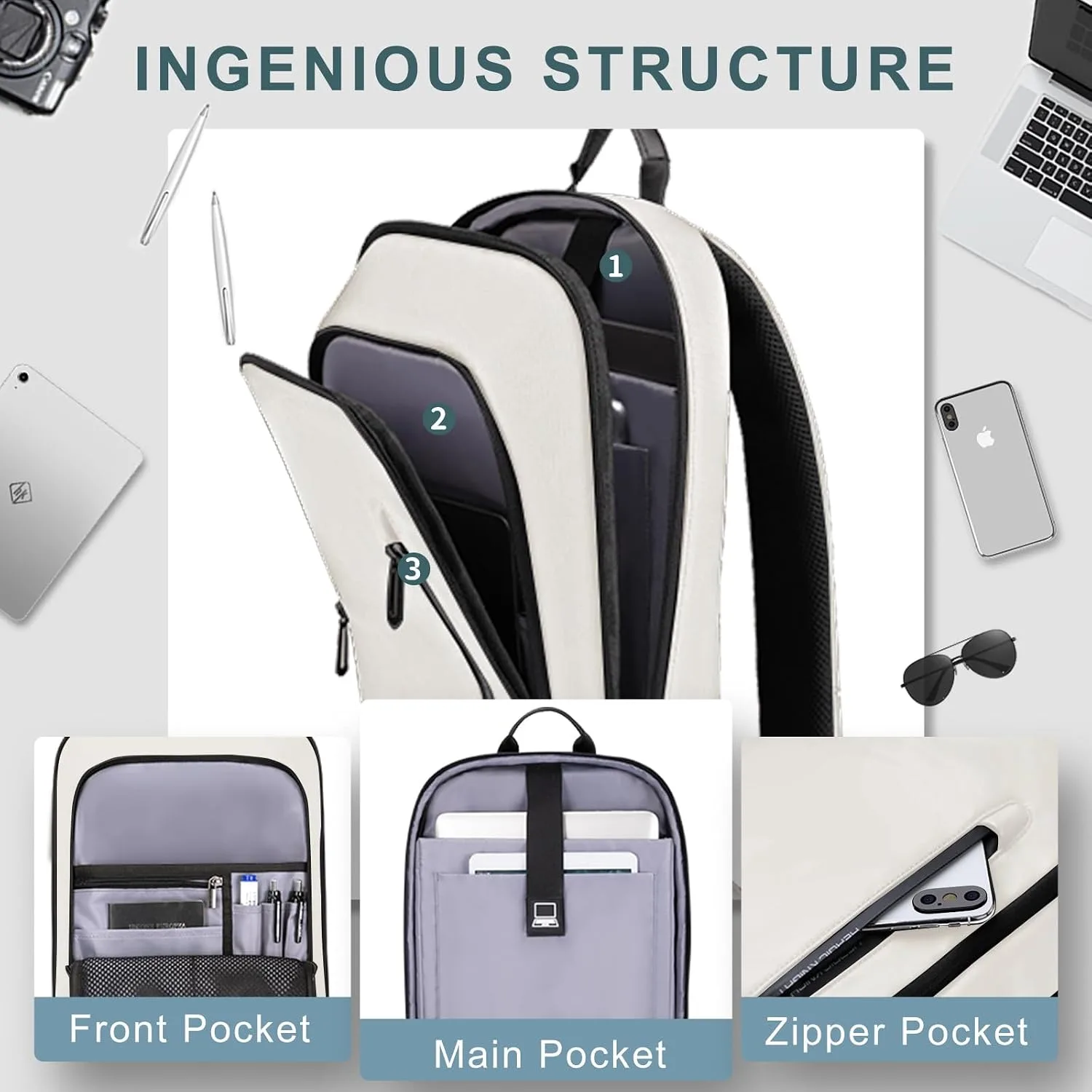 hk Backpack for Men, Business Slim Computer Bag for 17.3 Inch Laptop