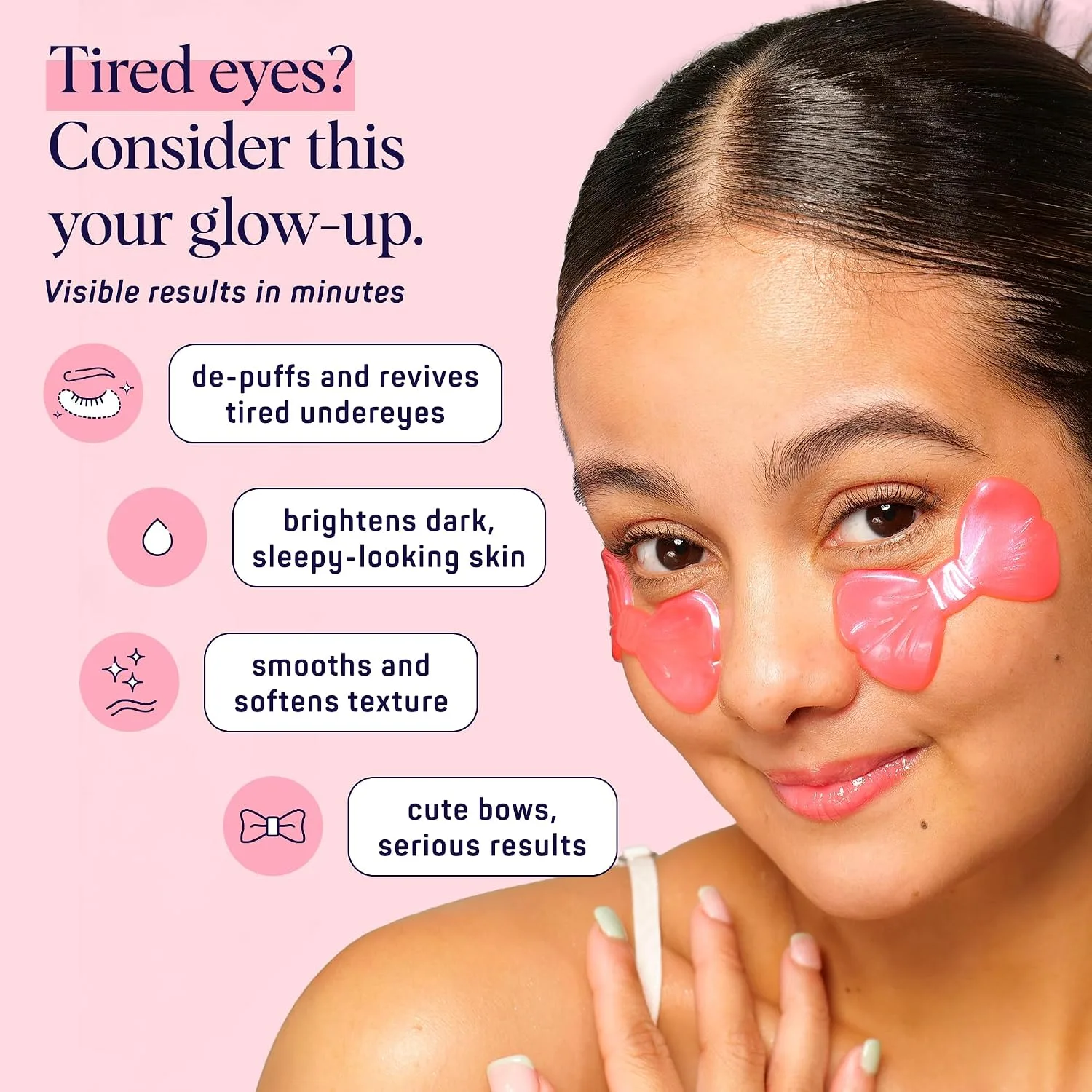 SpaLife Pretty in Pink Hydrogel Under Eye Patches for Dark Circles | Bow Under Eye Patches for Puffy Eyes | Revitalizing Undereye Masks for Bags | Bachelorette Party Favors | Pack of 8 Pairs