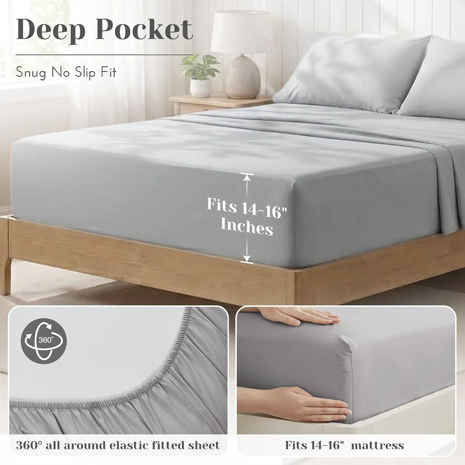 Comfort Spaces 100% Cotton Percale Sheets Queen Sheet Set 4 Piece, Grey