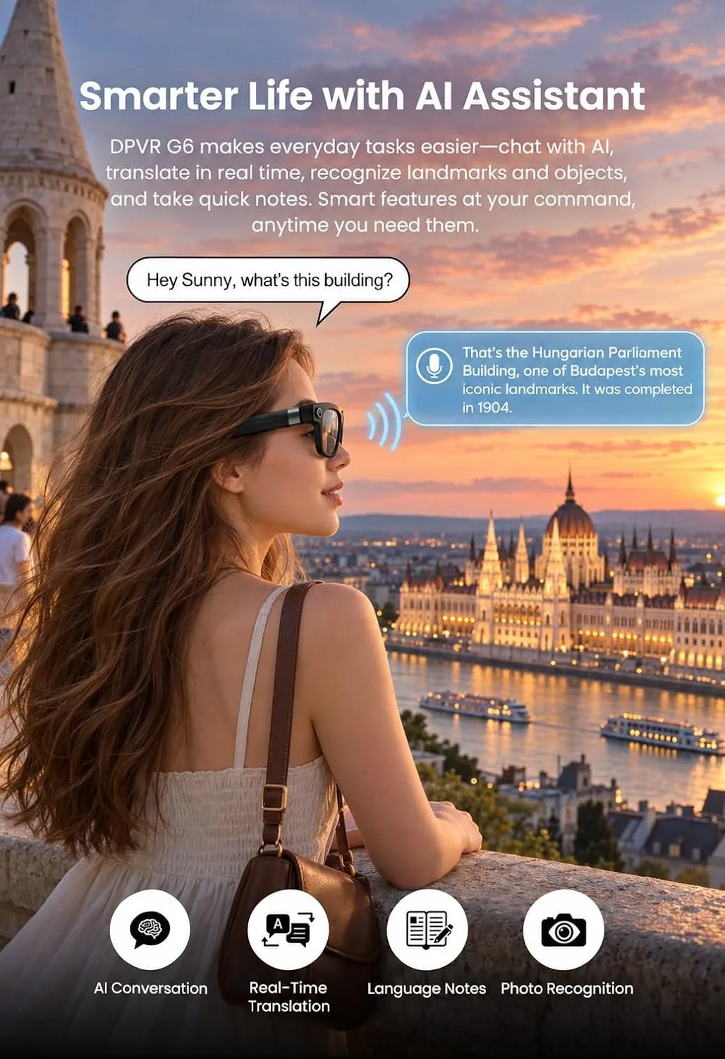 DPVR G6 AI Smart Glasses with Camera and Bluetooth, 8MP Smart Sunglasses