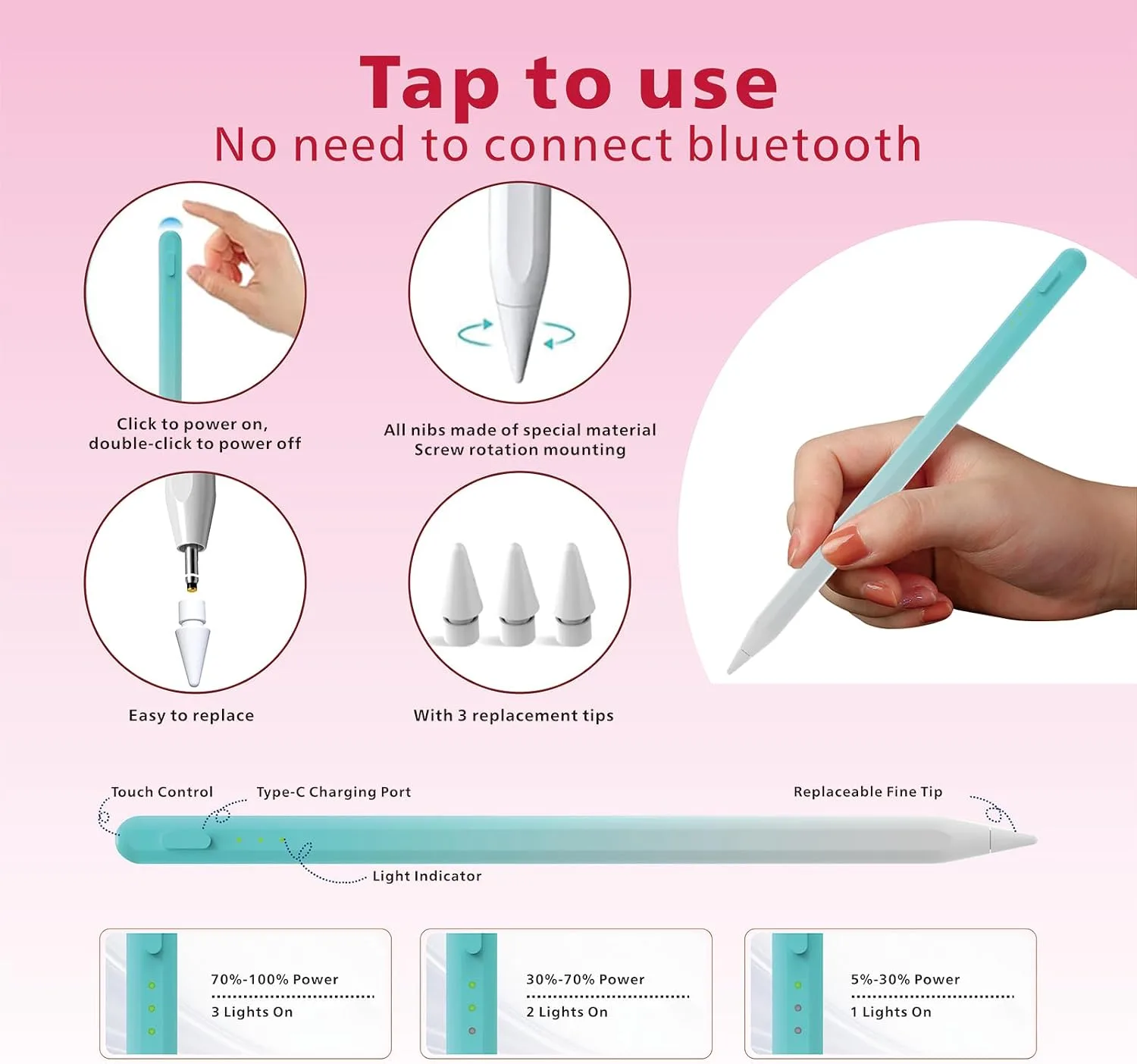 Stylus Pen for iPad,14Mins Fast Charge for Apple Pencil,Palm Rejection,Tilt Sensitivity, Pen for iPad11/10/9/8/7/6, Pro 12.9"/11"/13" M4, Mini 6/5, Air 5/4/3/11"-13" M2/M3 with Polishing Cloth