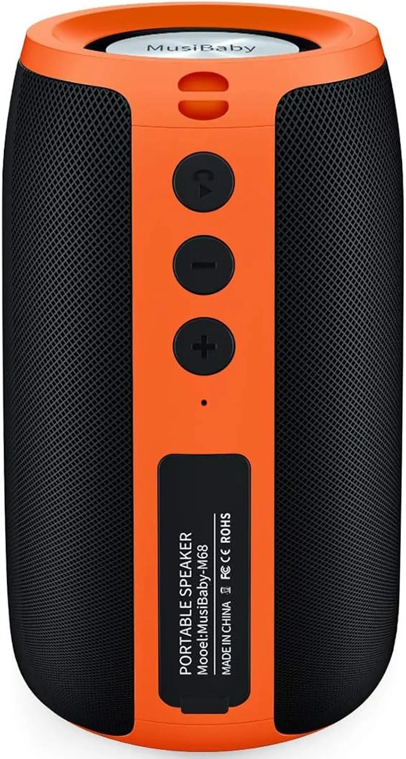 Musibaby M68 Bluetooth Speaker, 12W, IPX5, 24H Playtime, OrangeBlack