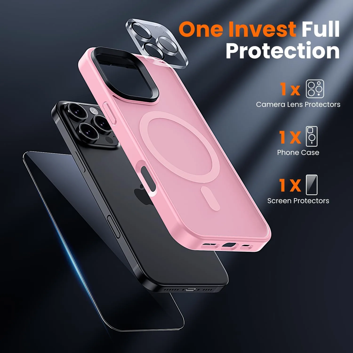 toushion 3 in 1 for iPhone 16 Pro Max Case Matte Pink