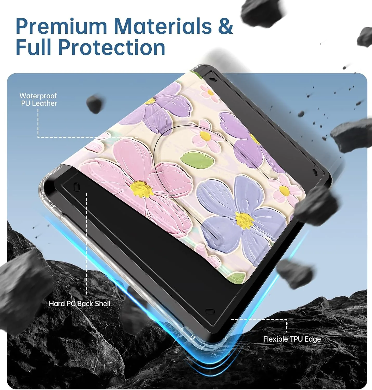 MoKo 360°Rotating Detachable Case for 7" eBook Reader,Oil Painting Flora