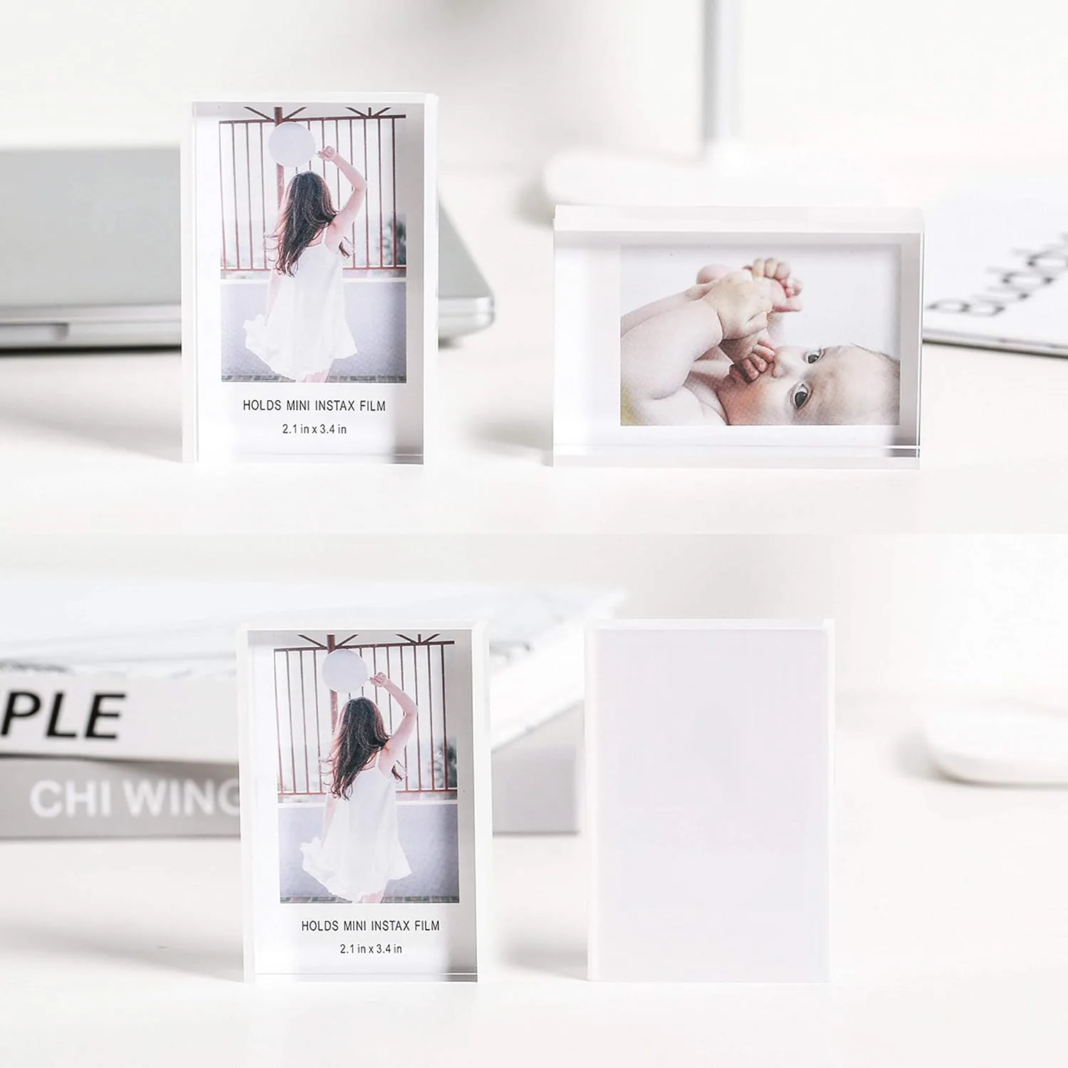 Cute Instax Mini Photo Frames, 2x3 Polaroid Picture Frames, Acrylic Desktop Small Picture Frame for Fujifilm & Polaroid Film, Mini Instant Photos Display Holder for Home, Office Decoration (3 Pack)