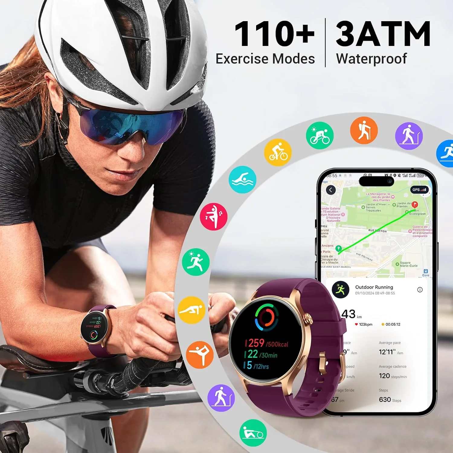 Fitpolo Smart Watch for Women,1.3" AMOLED Fitness Tracker (Burgundy)