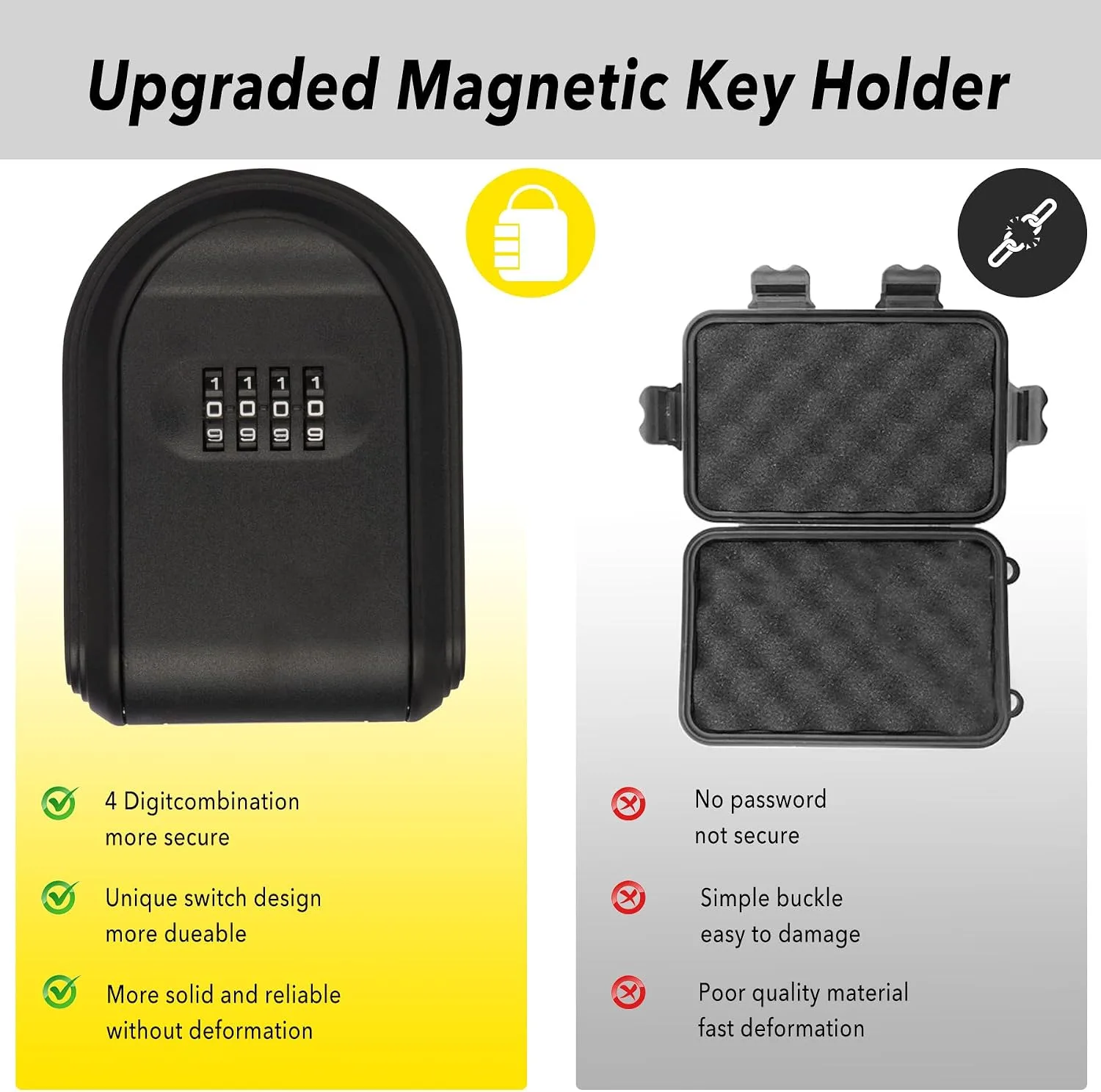 Magnetic Key Holder Under Car,Hide a Key Outside with Combination Lock box,Resettable Safe Security Code Lockbox with 5 Strong Magnets,Anti-drop Magnetic Box for Under Car,Indoor,Outdoor (Red)
