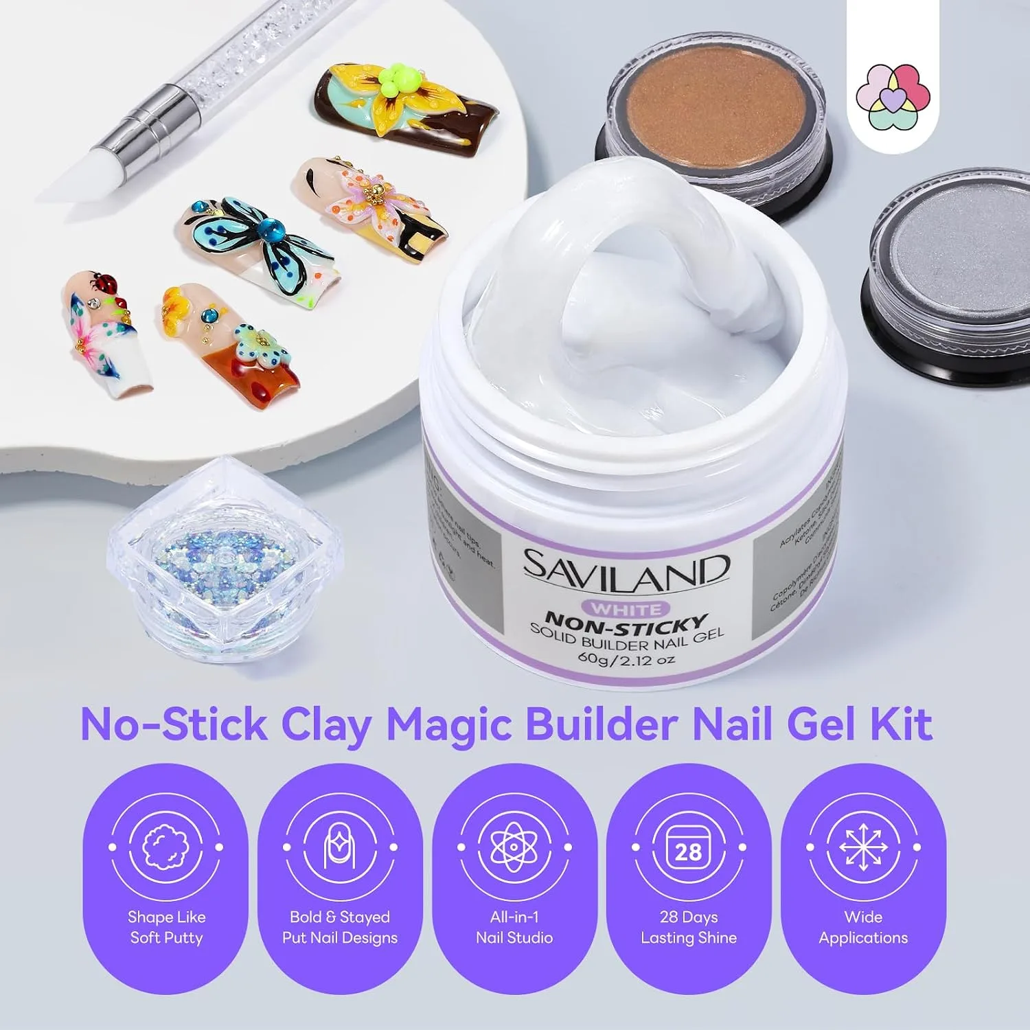 SAVILAND 60 g Solid Builder Nail Gel Kit Non Sticky, White
