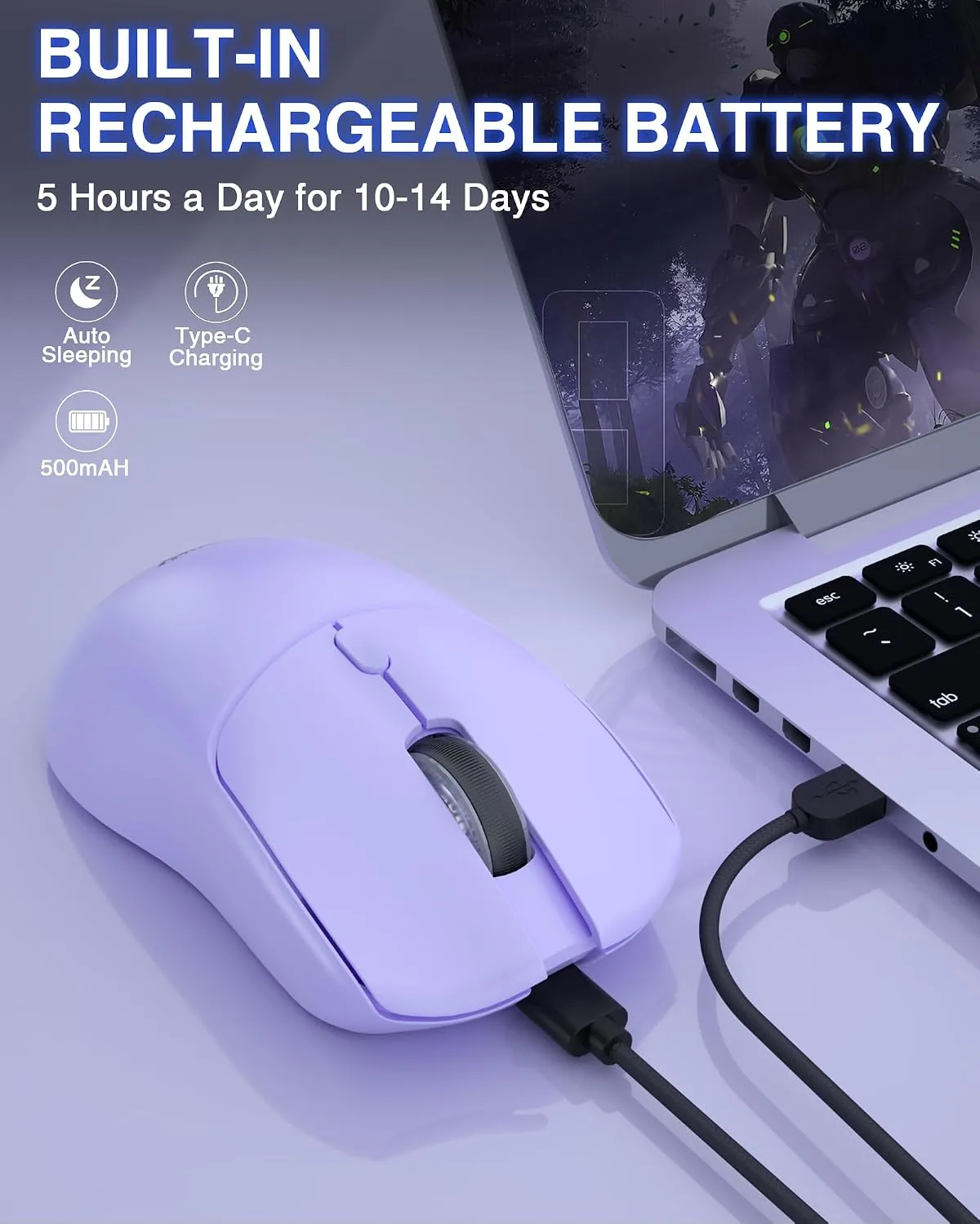 AULA SC580X Wireless Gaming Mouse, Tri-Mode Purple Gaming Mice & 12000 DPI