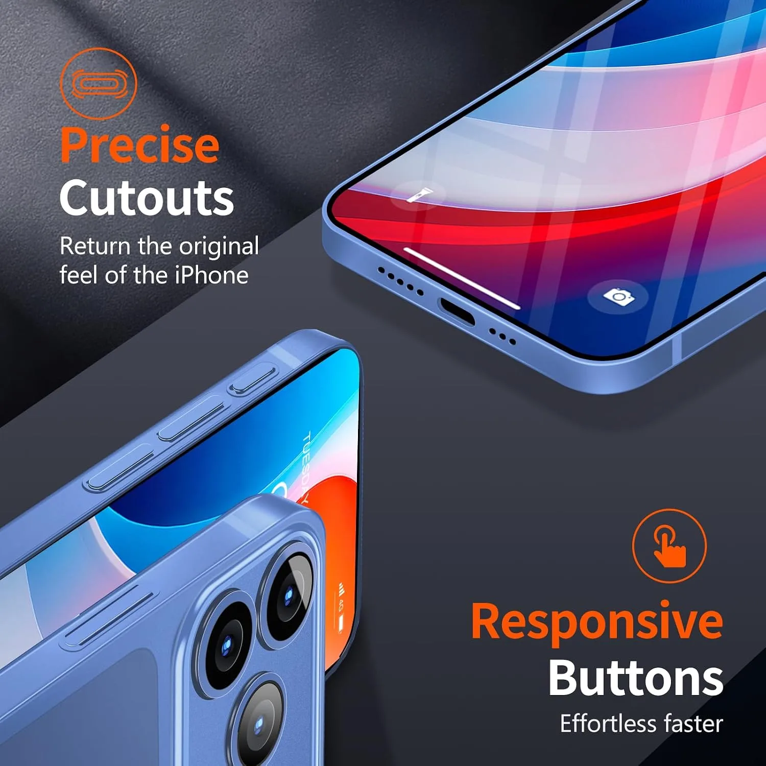 for iPhone 18 Pro Slim Case,Paper-Thin Transparent Finish Skin Back Case [Non Yellowing] Ultra Protective Cover with Camera Protection 6.3 Inch (Blue)