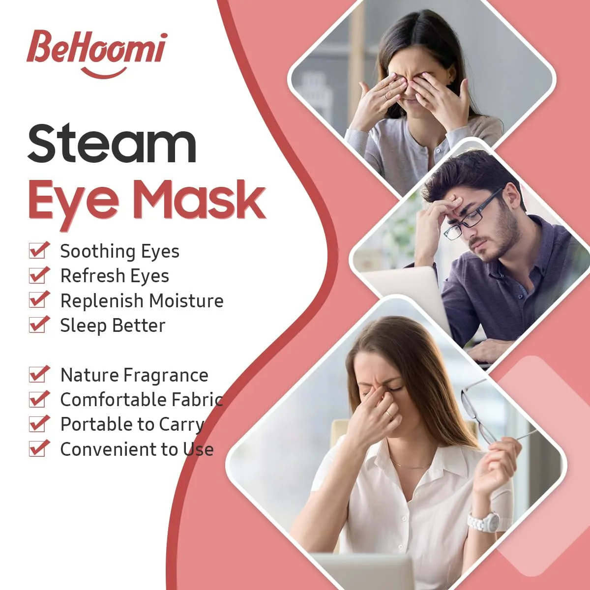 BeHoomi 30Packs Steam Eye Mask, Heated Eye Mask for Dry Eyes, Rose