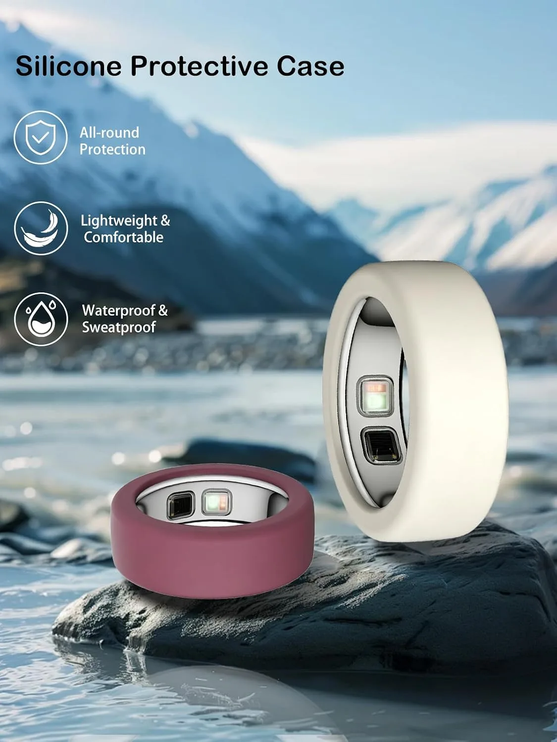 Silicone Case for Oura Ring 5, 2-Pack, M (10-13),Burgundy+Starlight