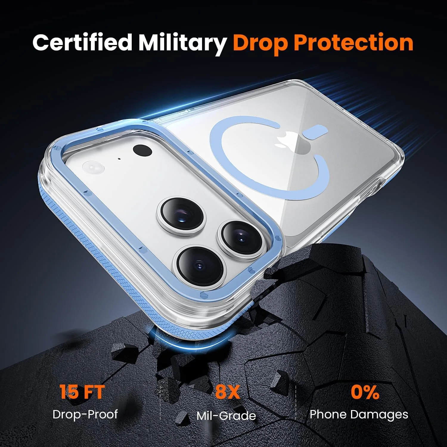 toushion 3-in-1 Clear Case for iPhone 17 Pro Max, Light Blue Shockproof